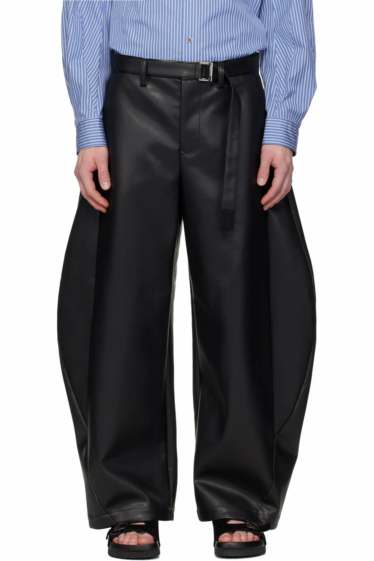 Black Belted Faux-Leather Trousers