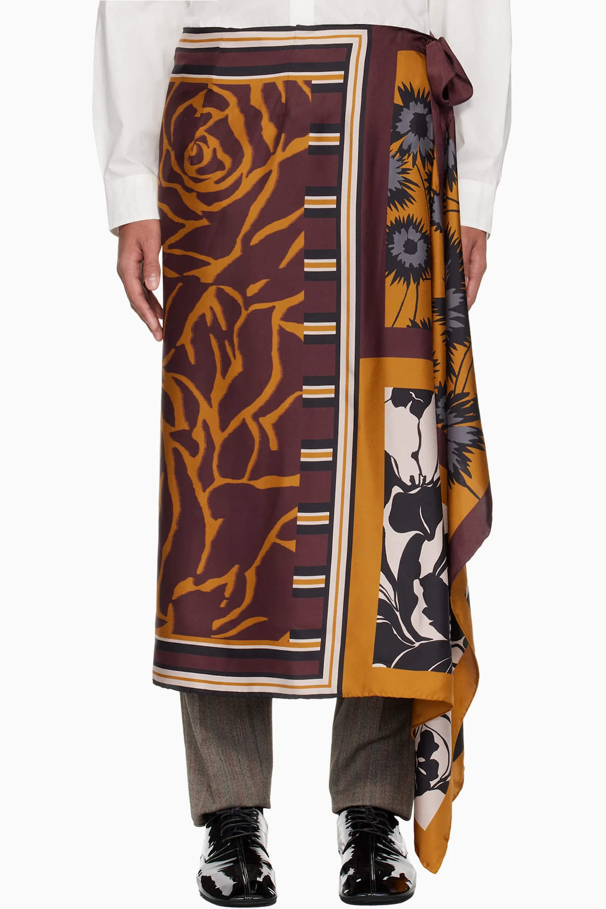 Orange & Burgundy Long Wrap Scarf Skirt