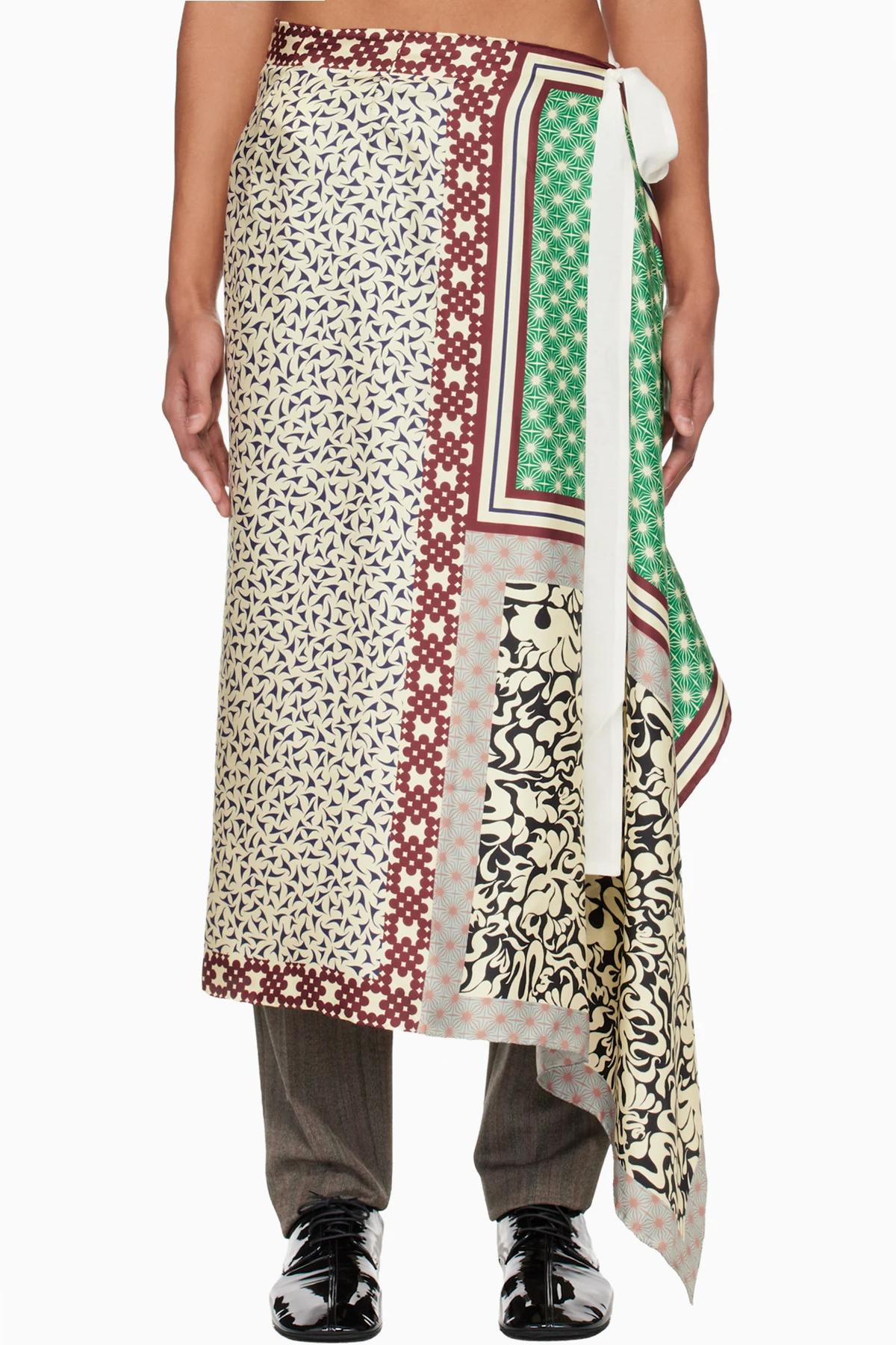Off-White & Green Long Wrap Scarf Skirt