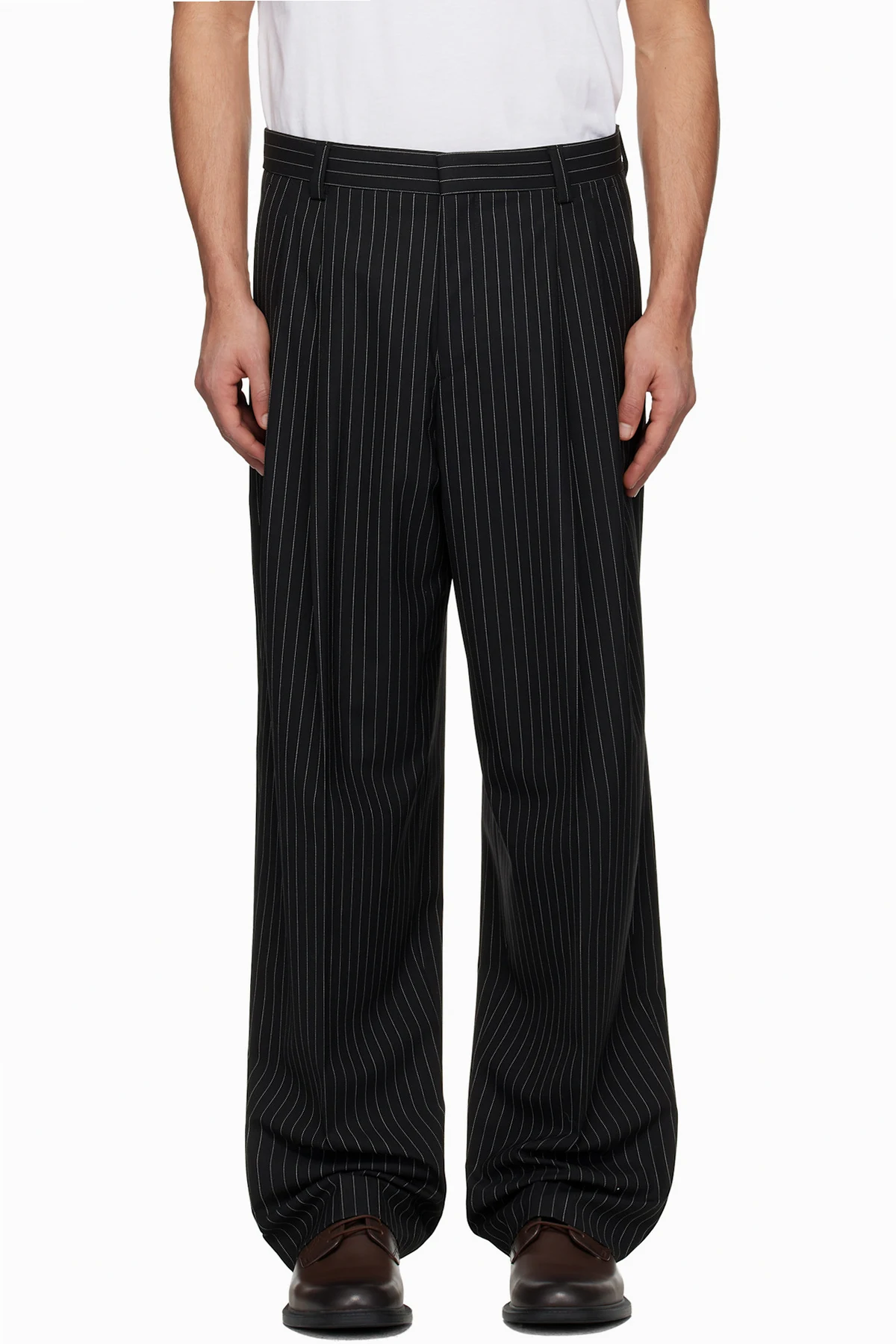 Black Wide-Leg Pinstripe Trousers