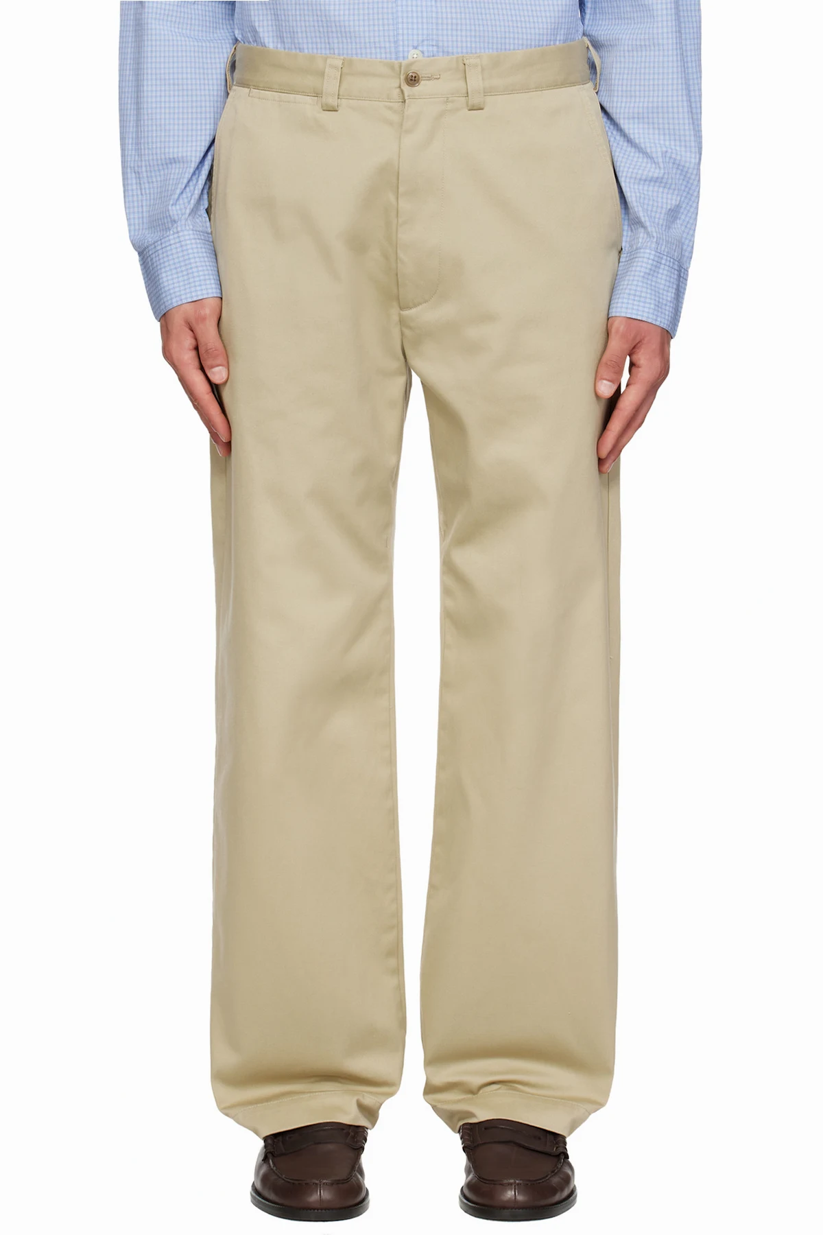 Khaki Wide Straight Chino Trousers
