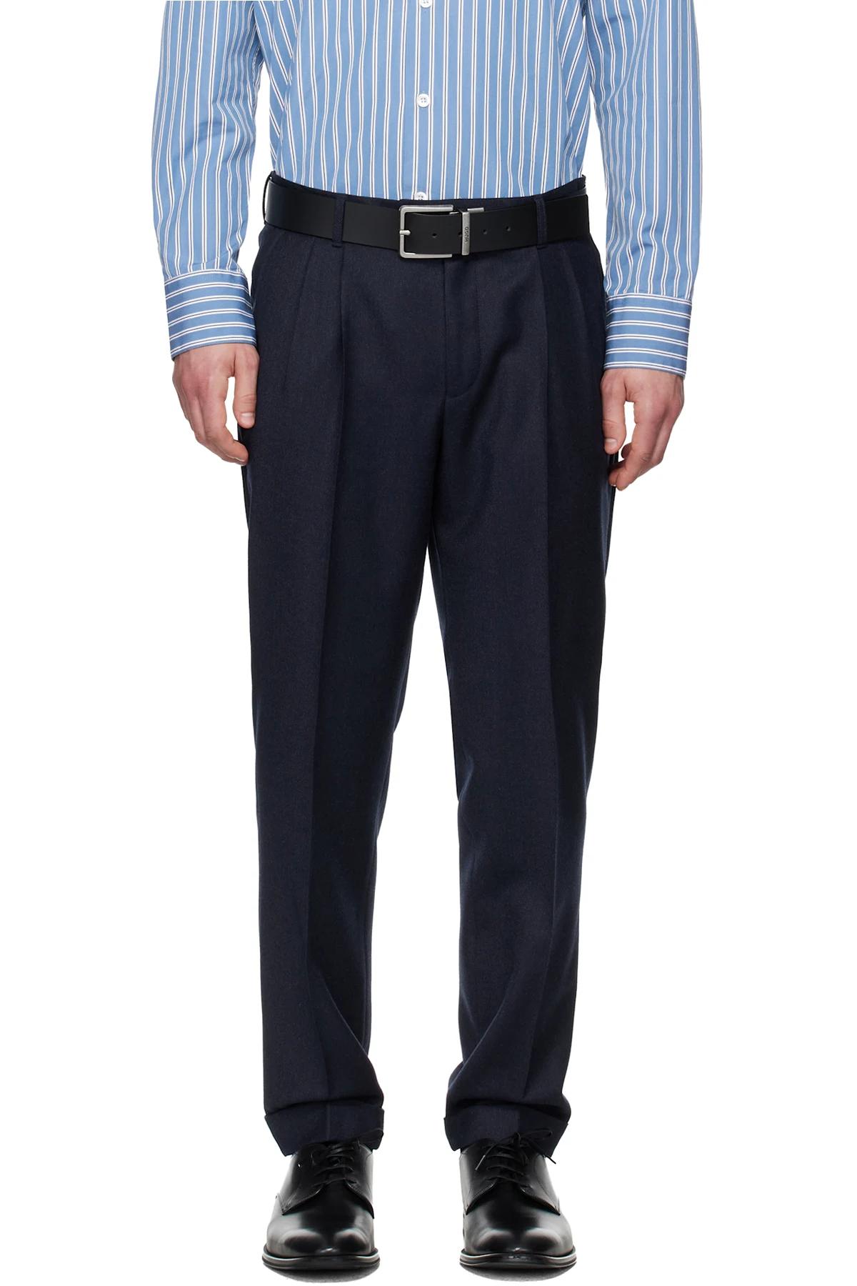 Navy Wool Flannel Trousers