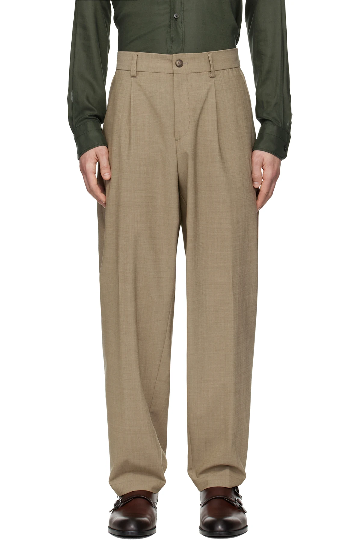 Beige Washable Tapered-Fit Trousers