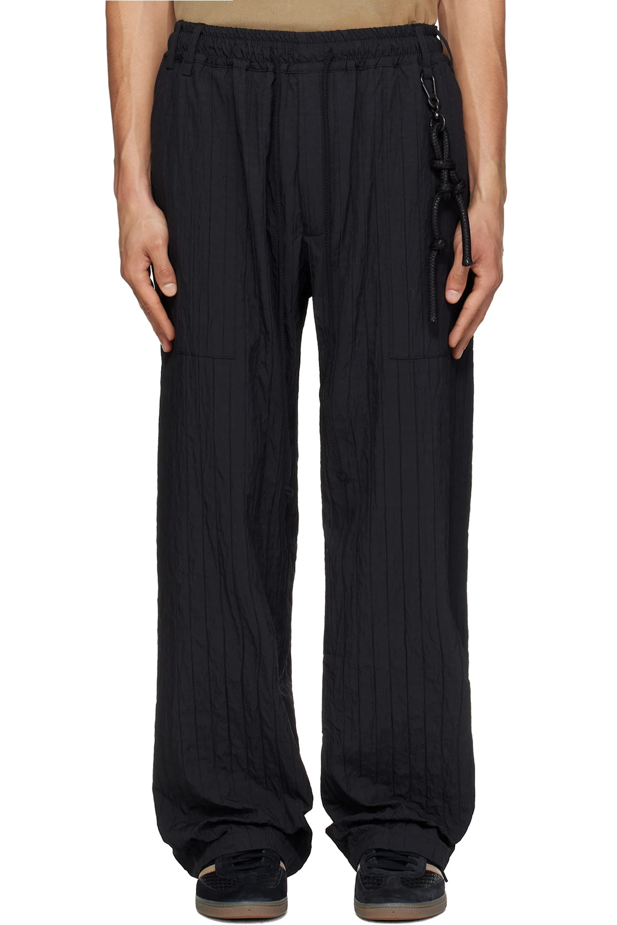 Black Wide Weave Stripe Gym Track Pants