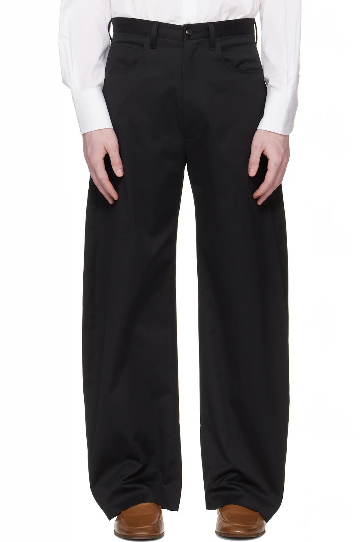 Black Cotton Satin Round Trousers