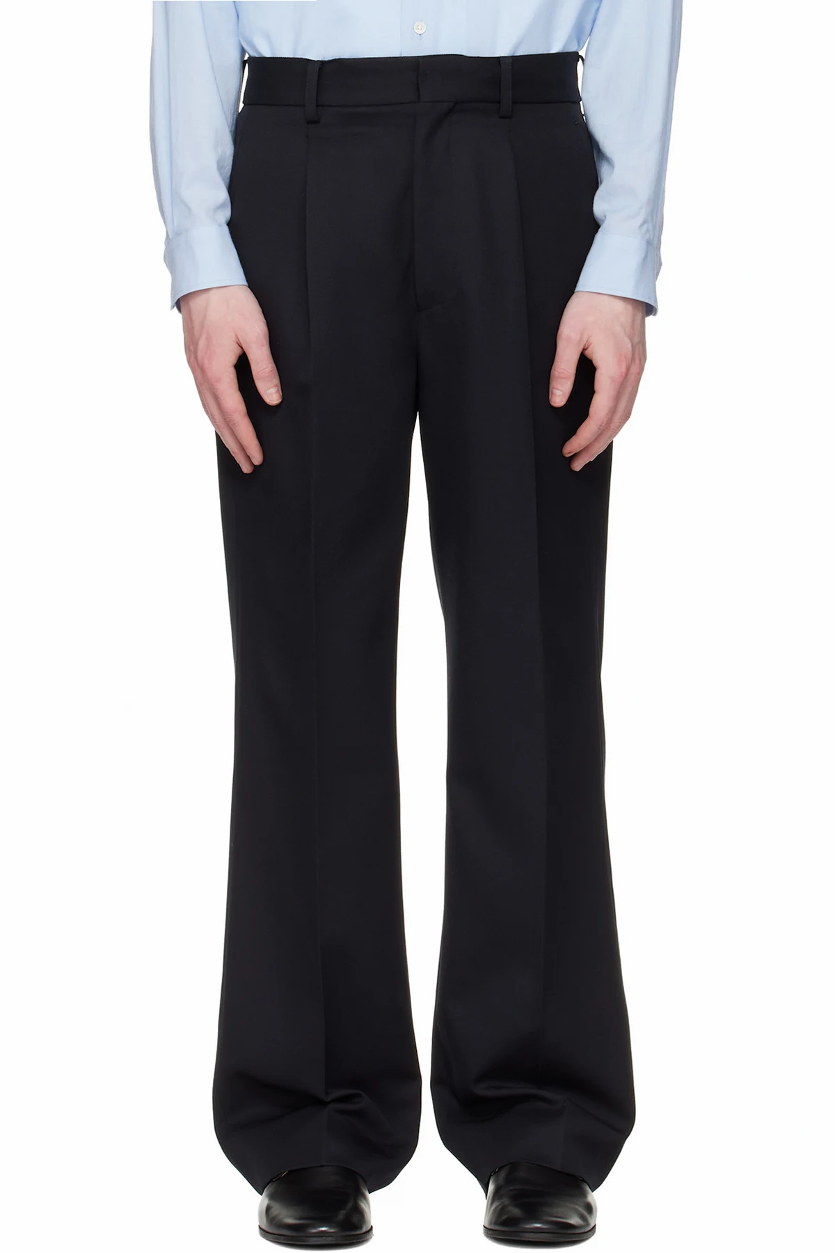 Navy Wool Kersey Straight Trousers
