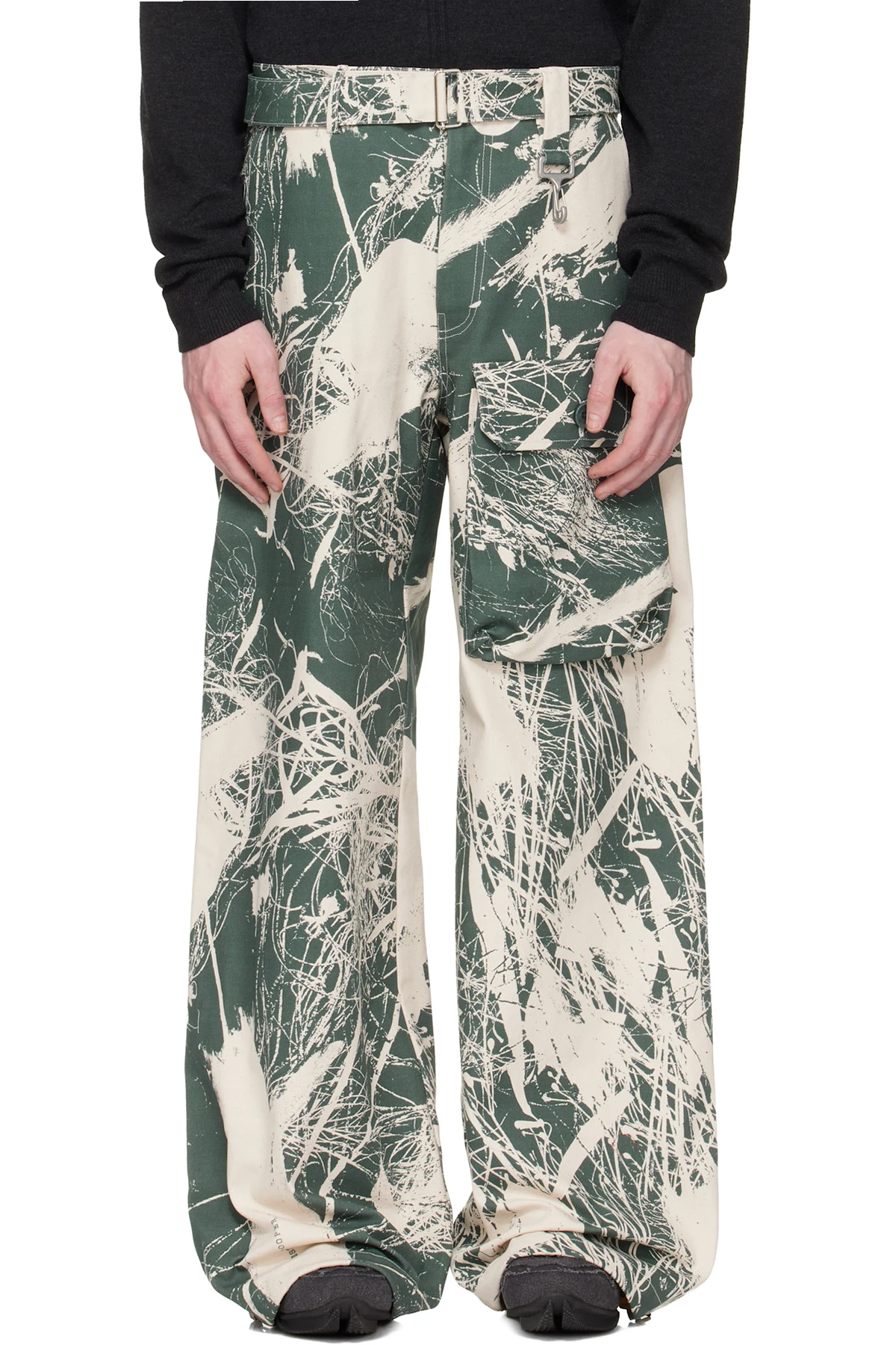 Khaki & Off-White Duck Canvas Patch Pocket Belted Cargo Pants