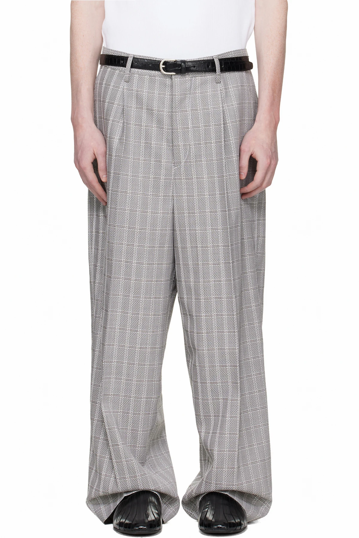 Gray Check Wool Trousers