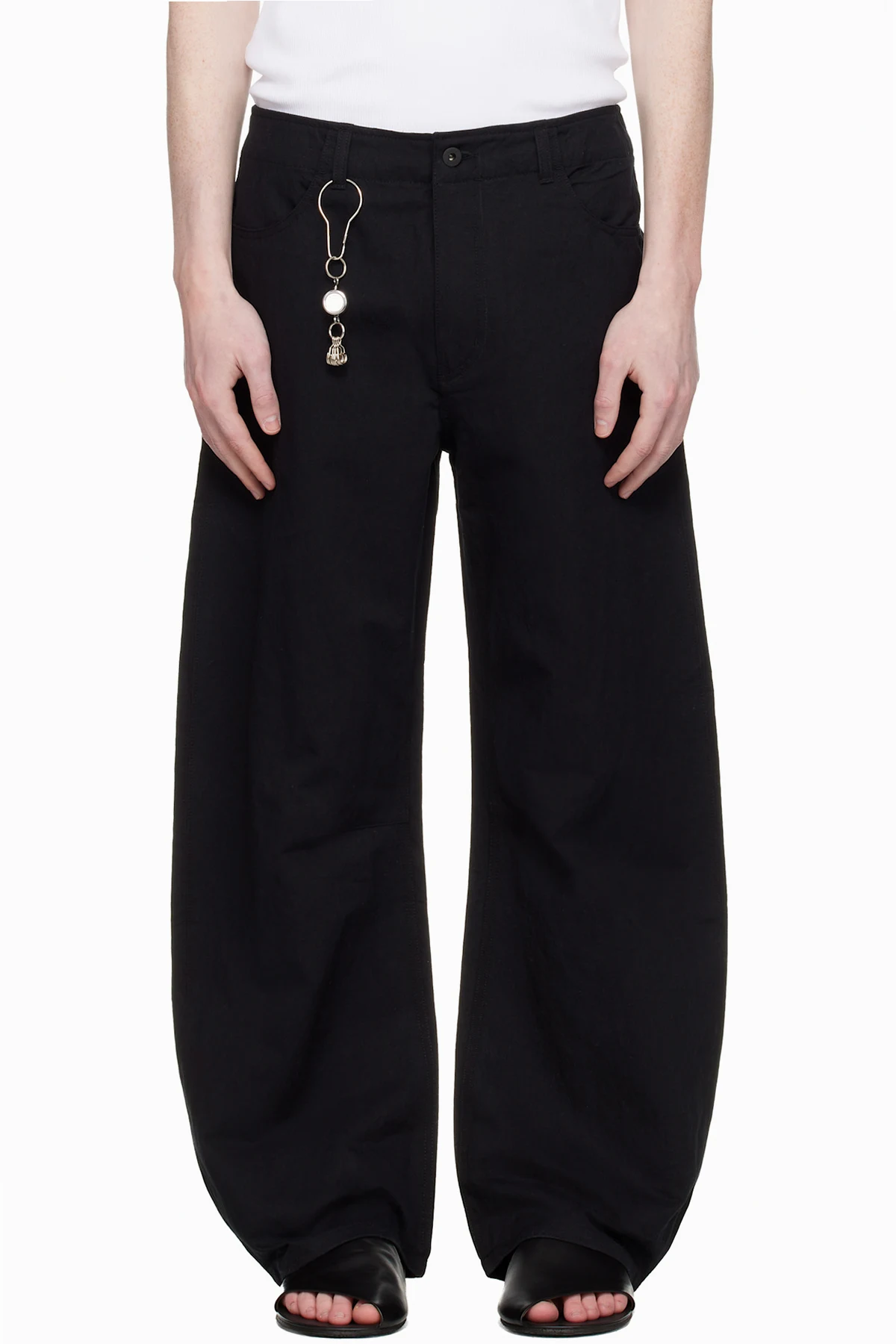 Black Deep Curved Cotton Blend Trousers