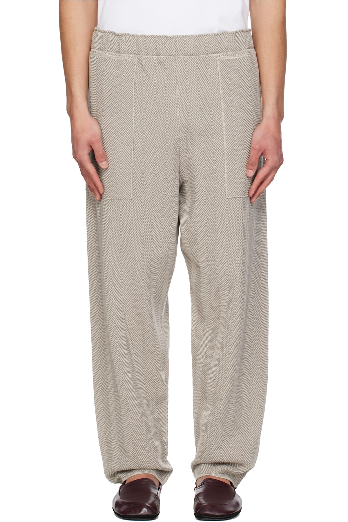Beige Inlaid Knit Trousers