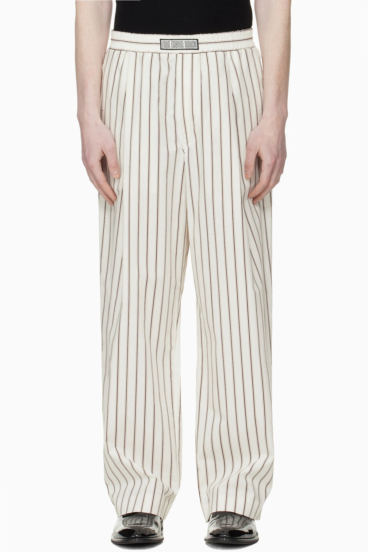 White Wide-Leg Striped Jogging Trousers