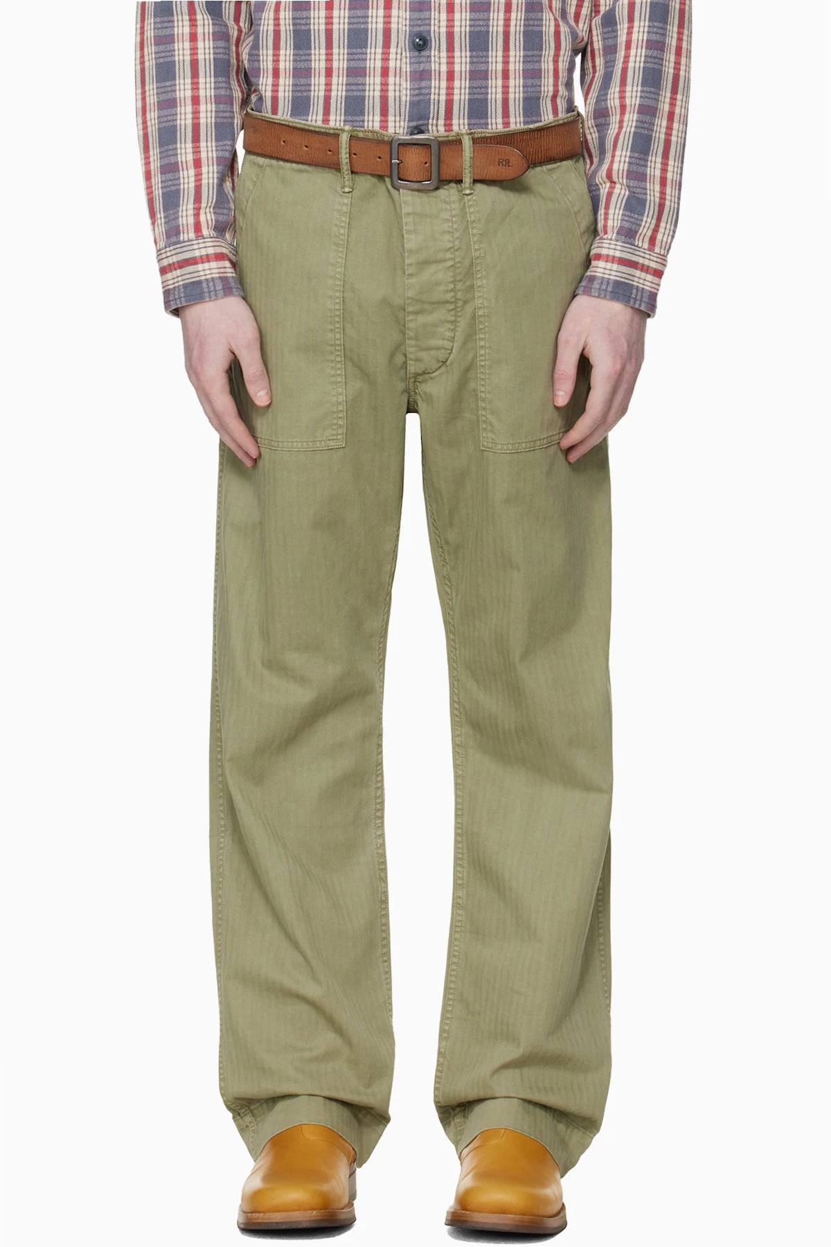 Green Herringbone Utility Trousers