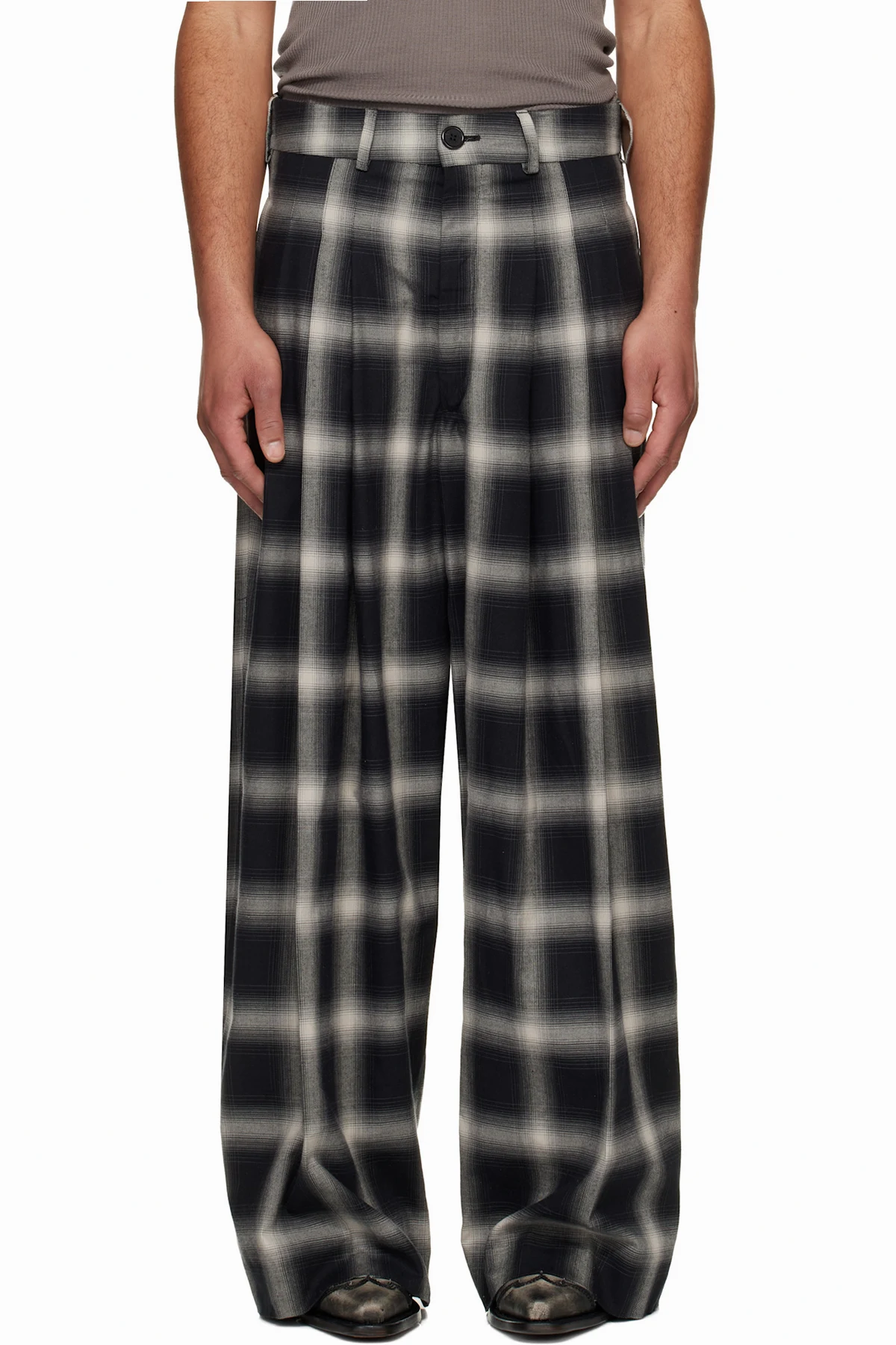 Gray Triple Pleat Trousers