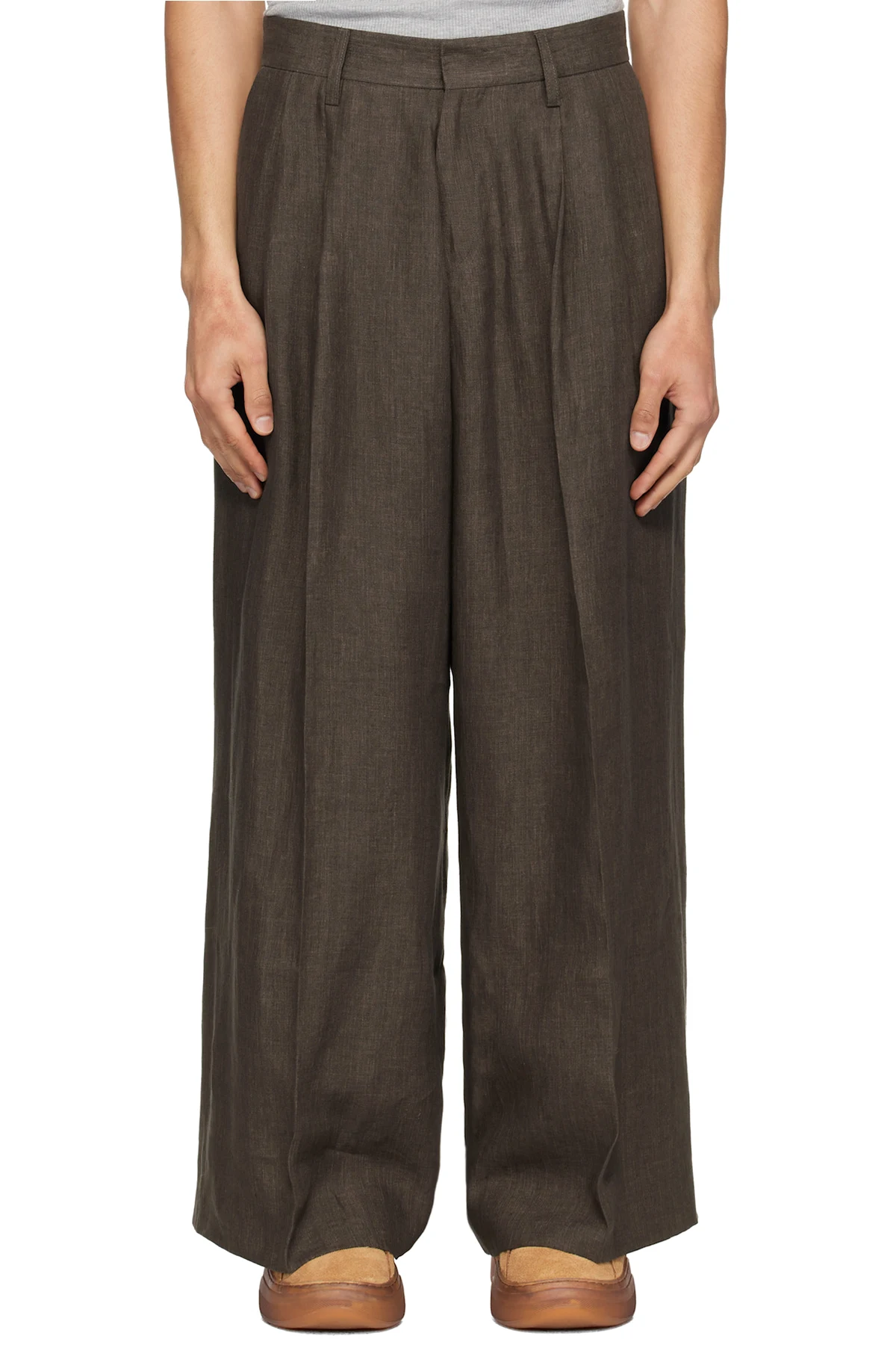 Brown Pleated Suit Trousers
