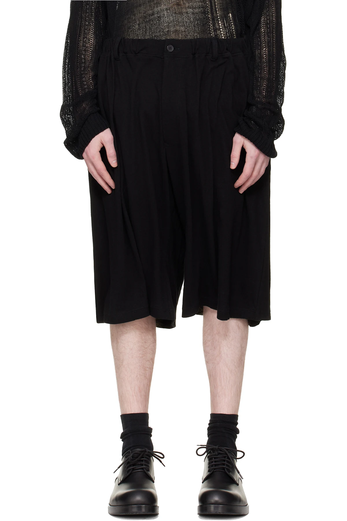 Black Cotton & Linen Jersey Shorts