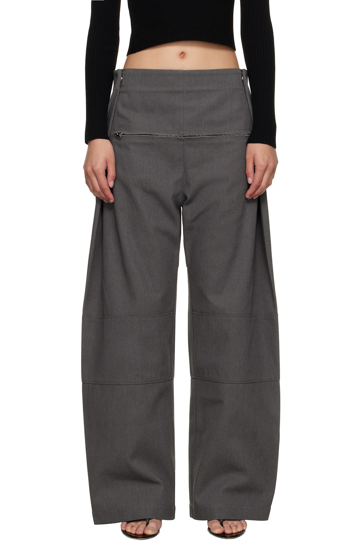 Gray Zip Denim Trousers