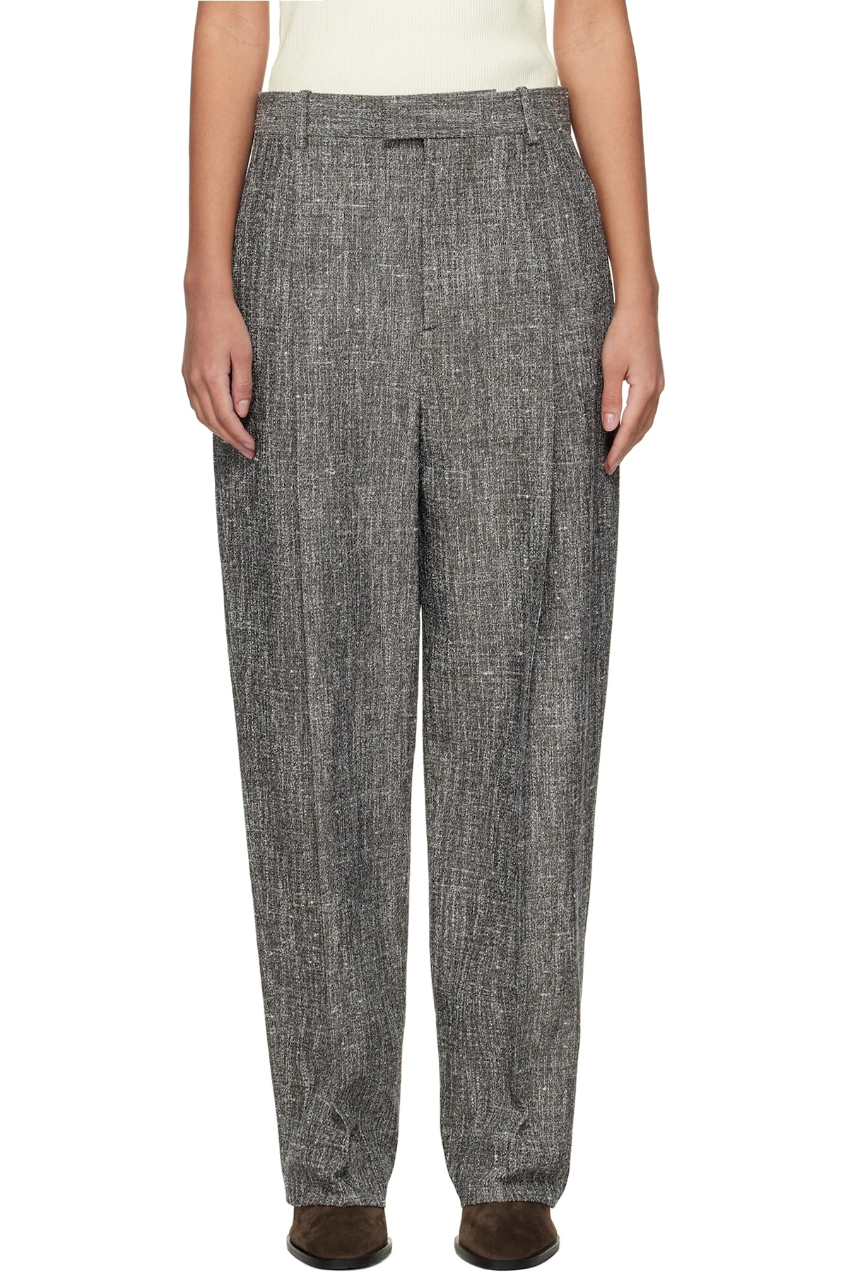 Gray Melange Viscose & Silk Trousers