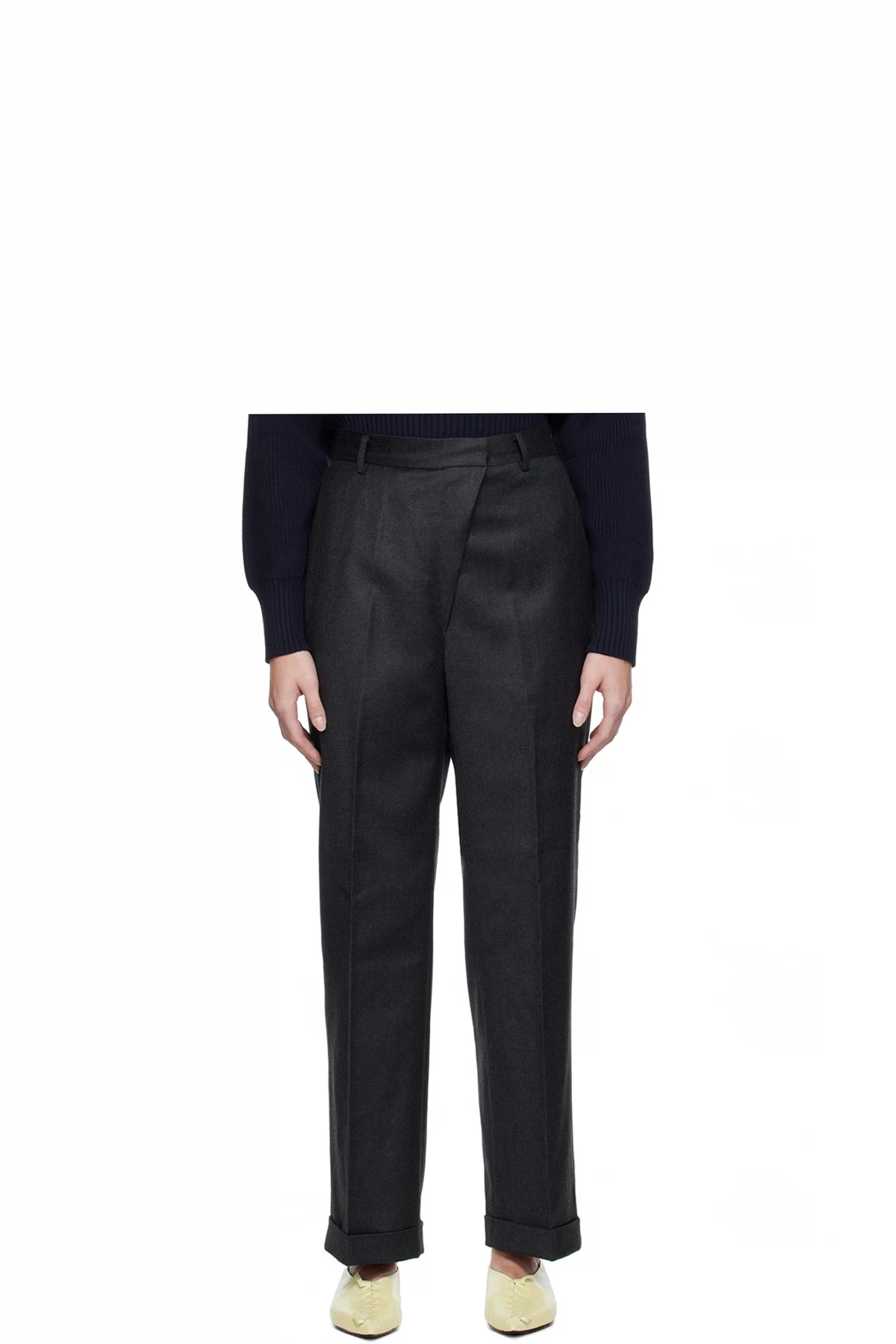 Gray Oblique-Front Trousers
