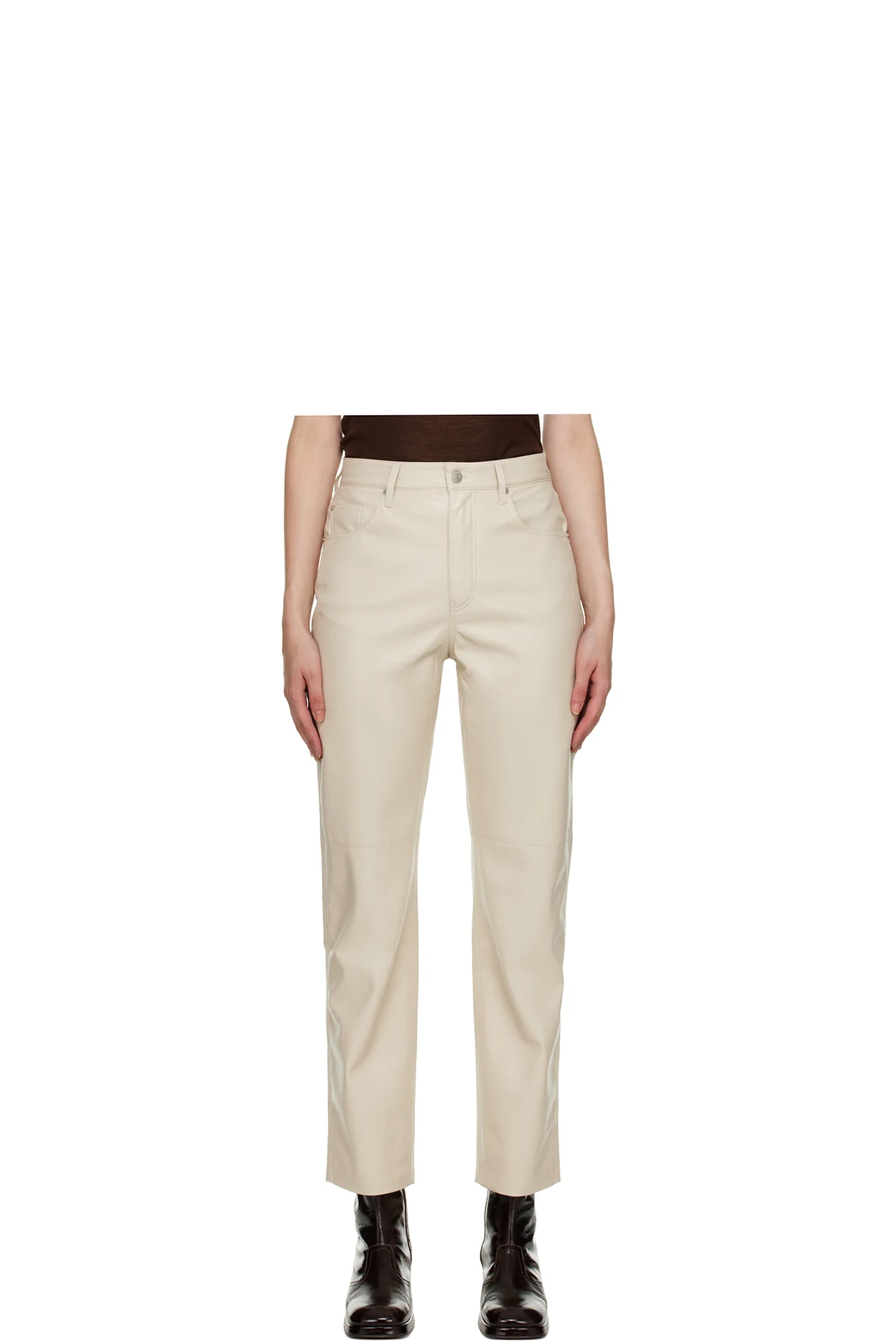 Beige Vinni Vegan Leather Trousers