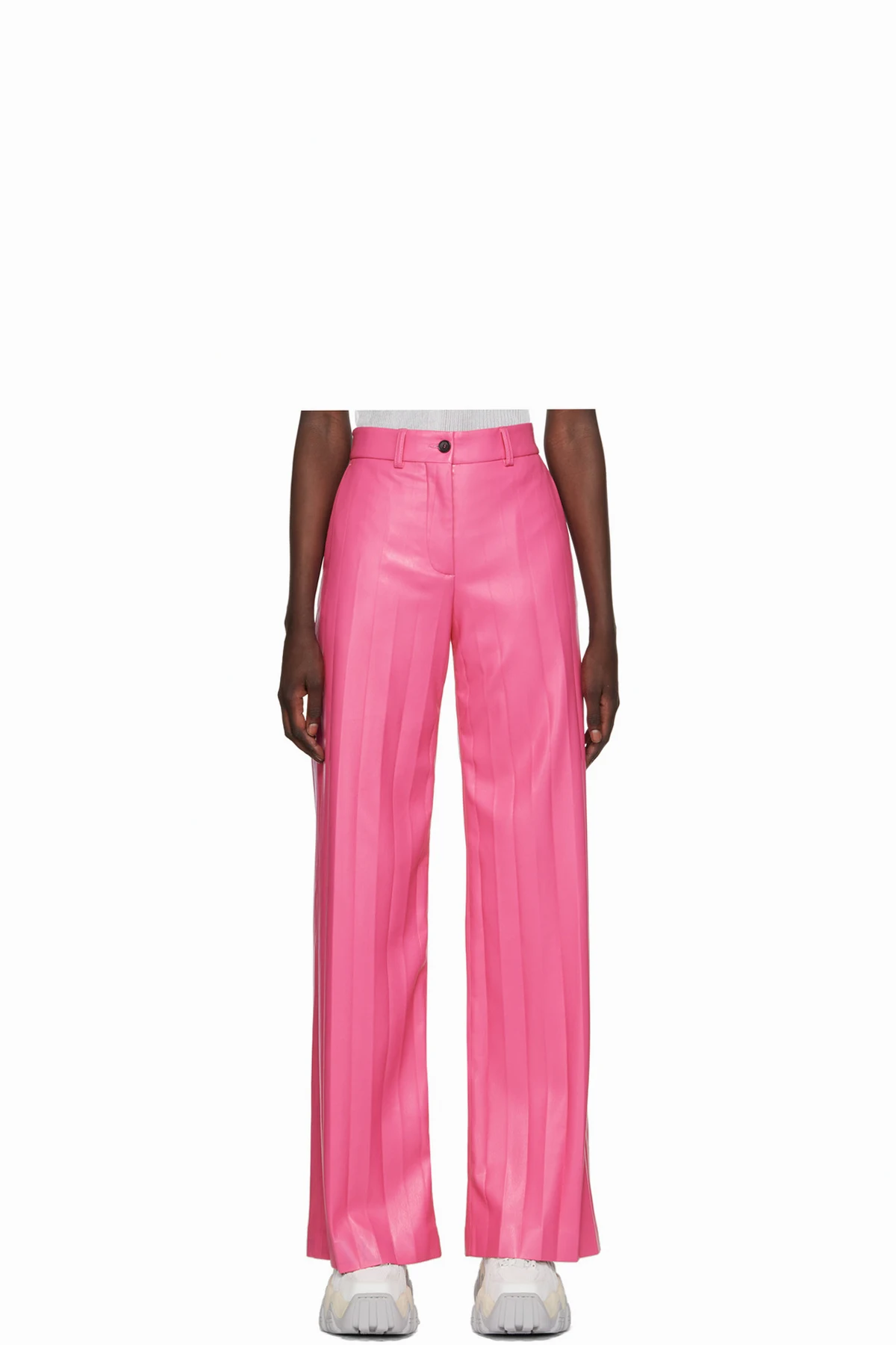 Pink Pleated Faux-Leather Pants