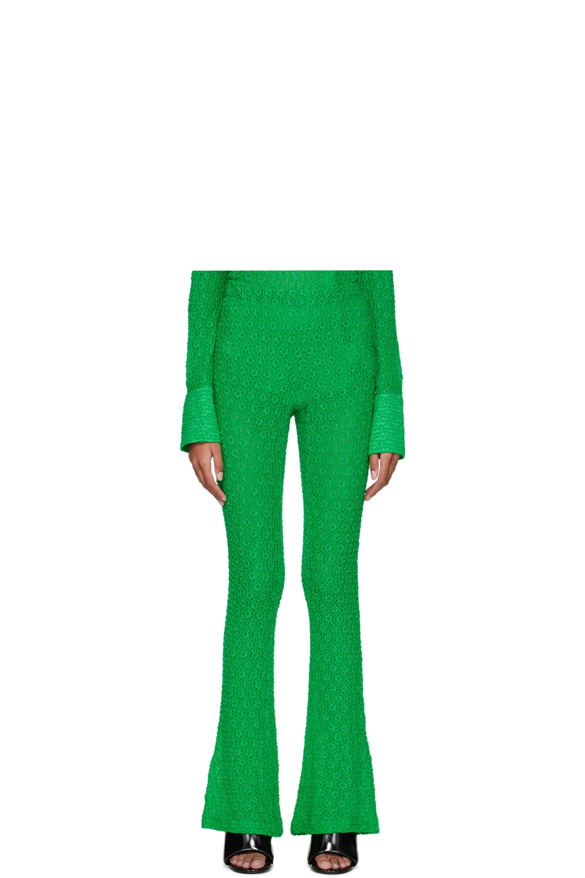 Green Slim Flared Trousers