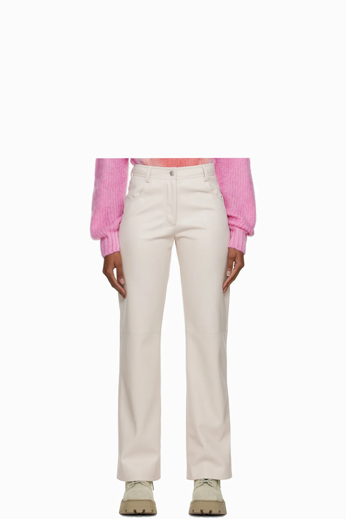 Beige Faux-Leather Trousers