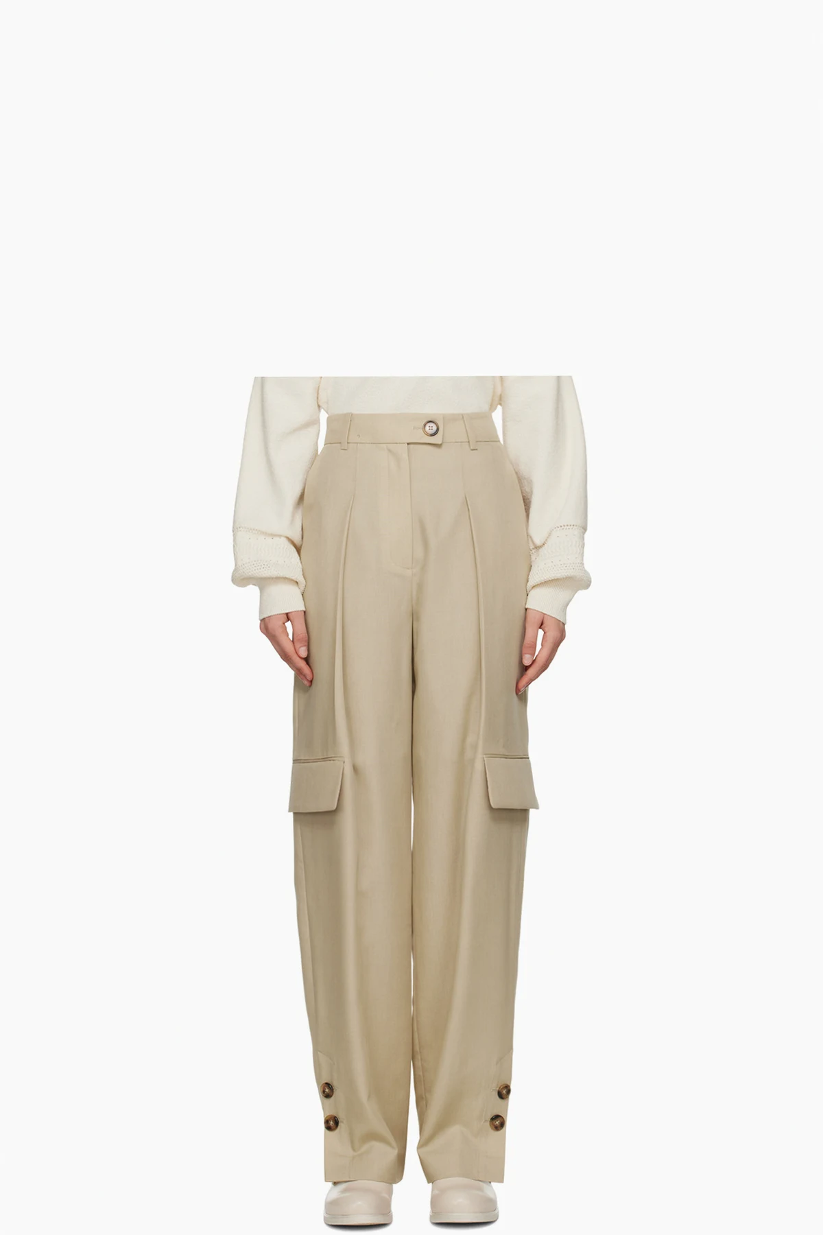 Beige Pleated Trousers