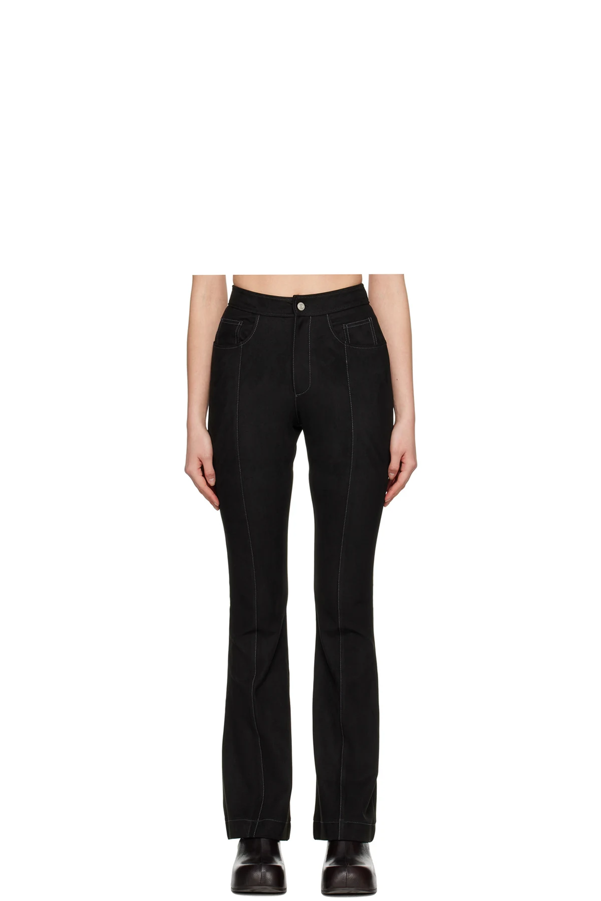Black Paneled Faux-Leather Trousers