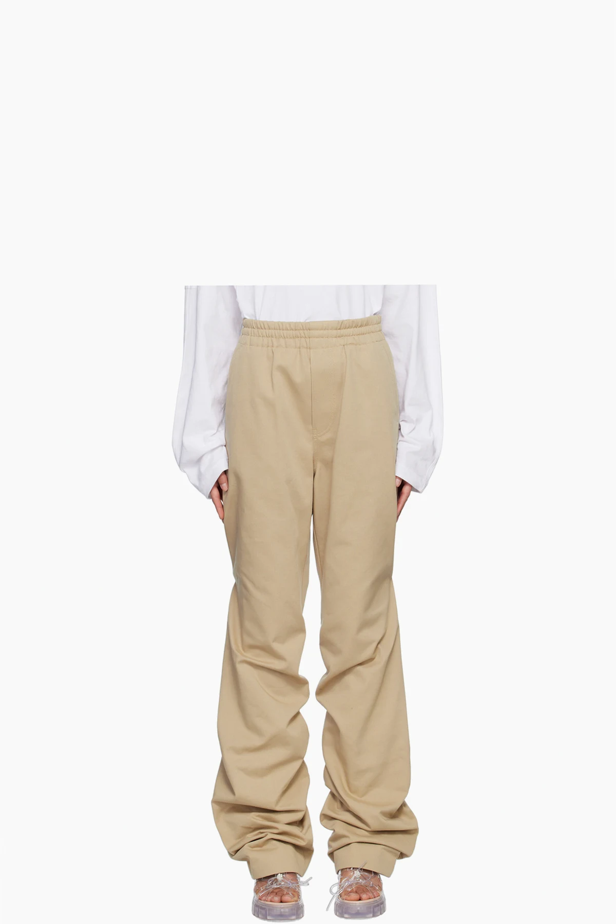 Beige Banded Shirring Trousers