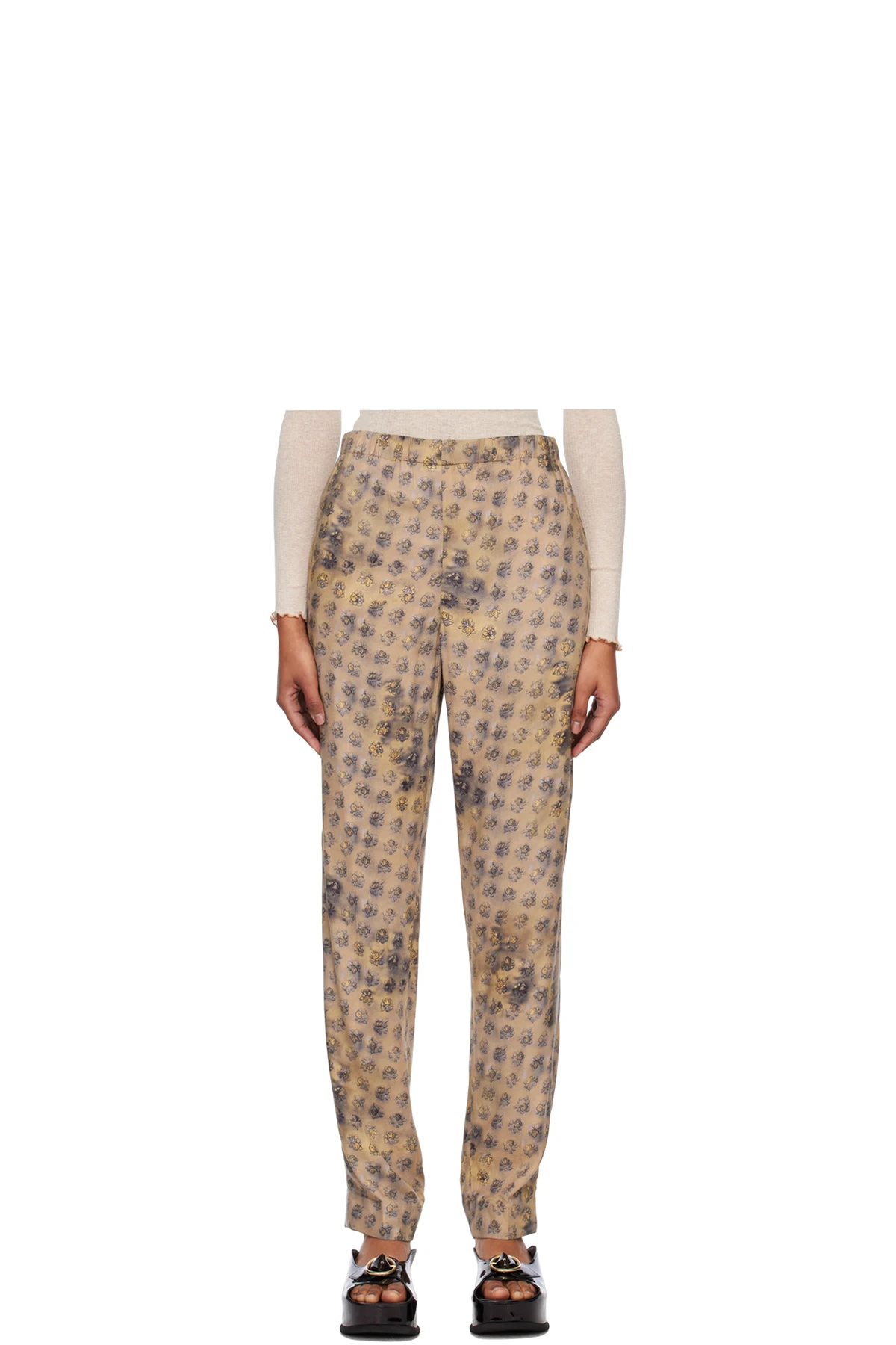 Beige Floral Trousers