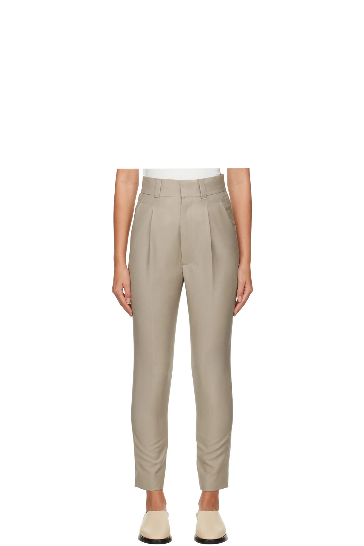 Beige Straight-Leg Trousers