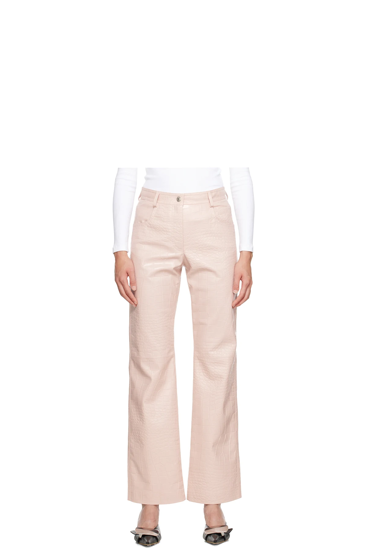 Pink Straight-Leg Faux-Leather Trousers