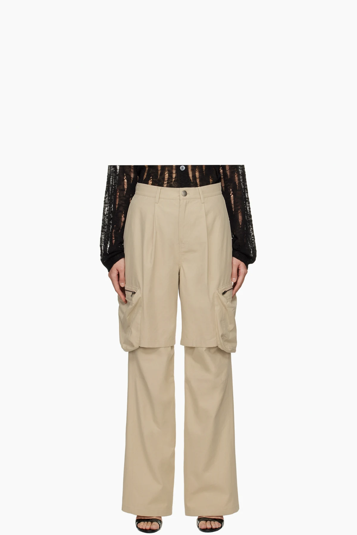 Beige Layered Cargo Pants
