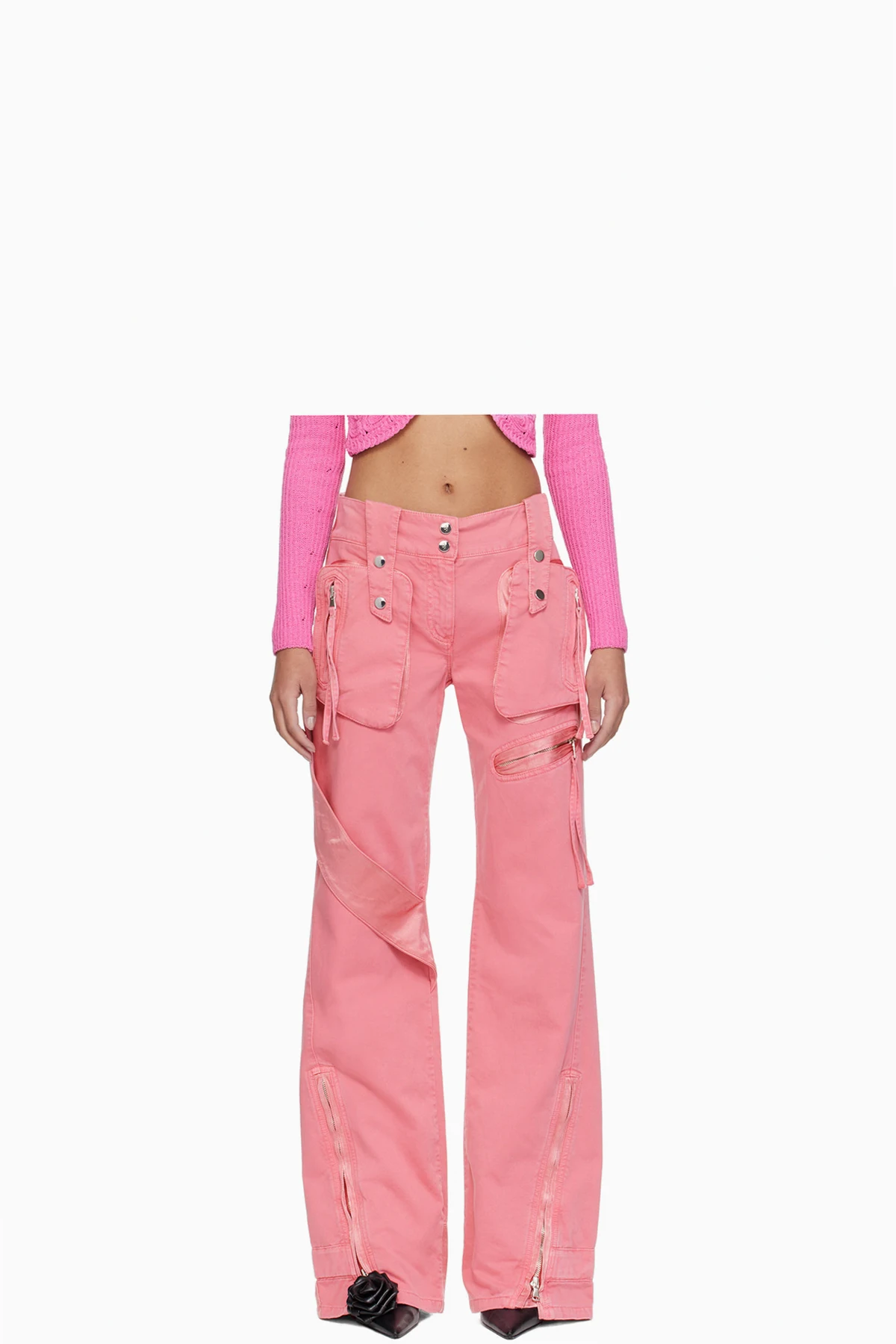 Pink Garment-Dyed Denim Cargo Pants