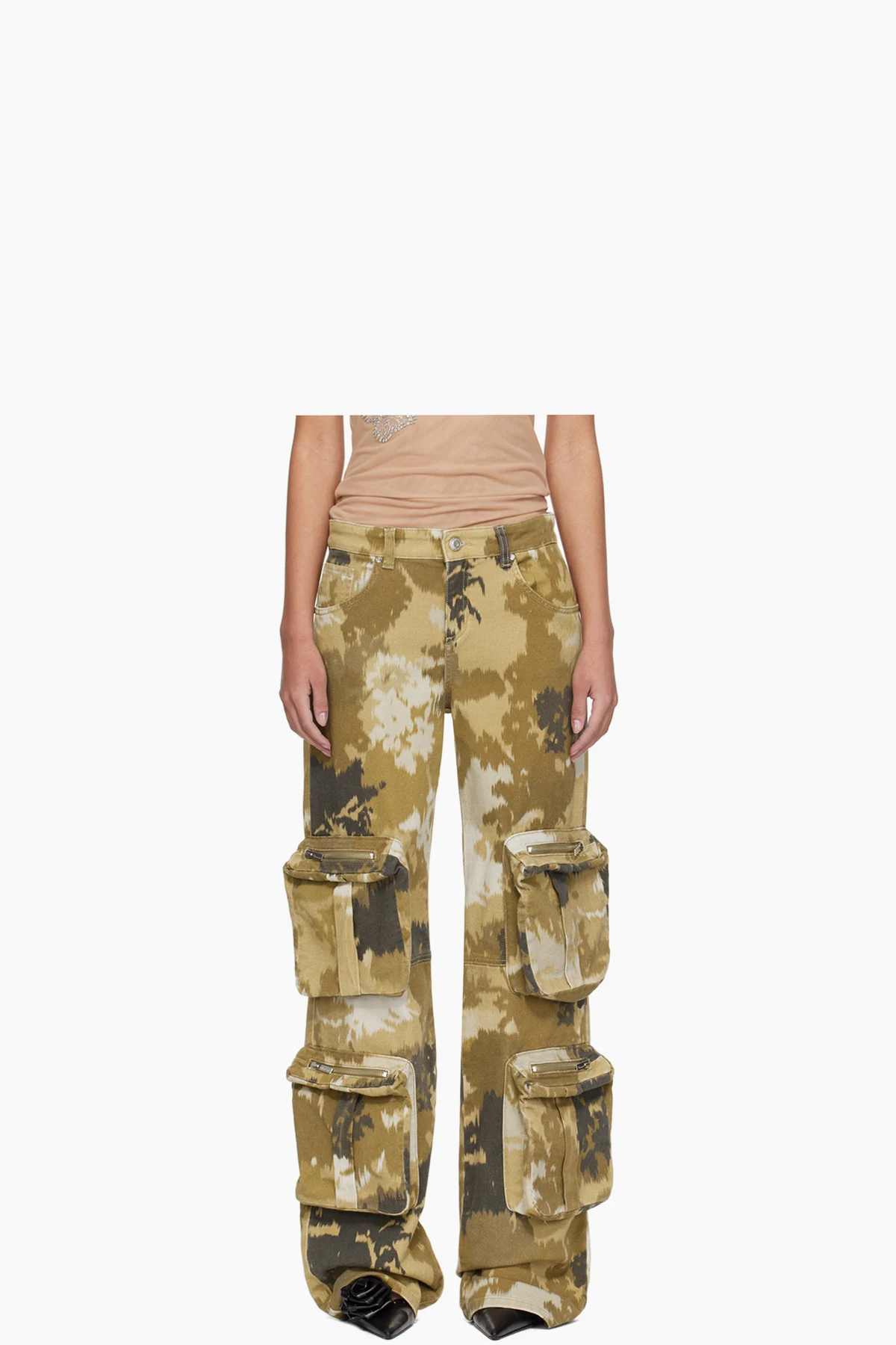 Brown Camouflage Denim Cargo Pants