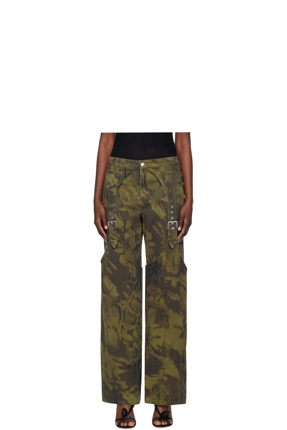 Khaki Pattern Denim Trousers