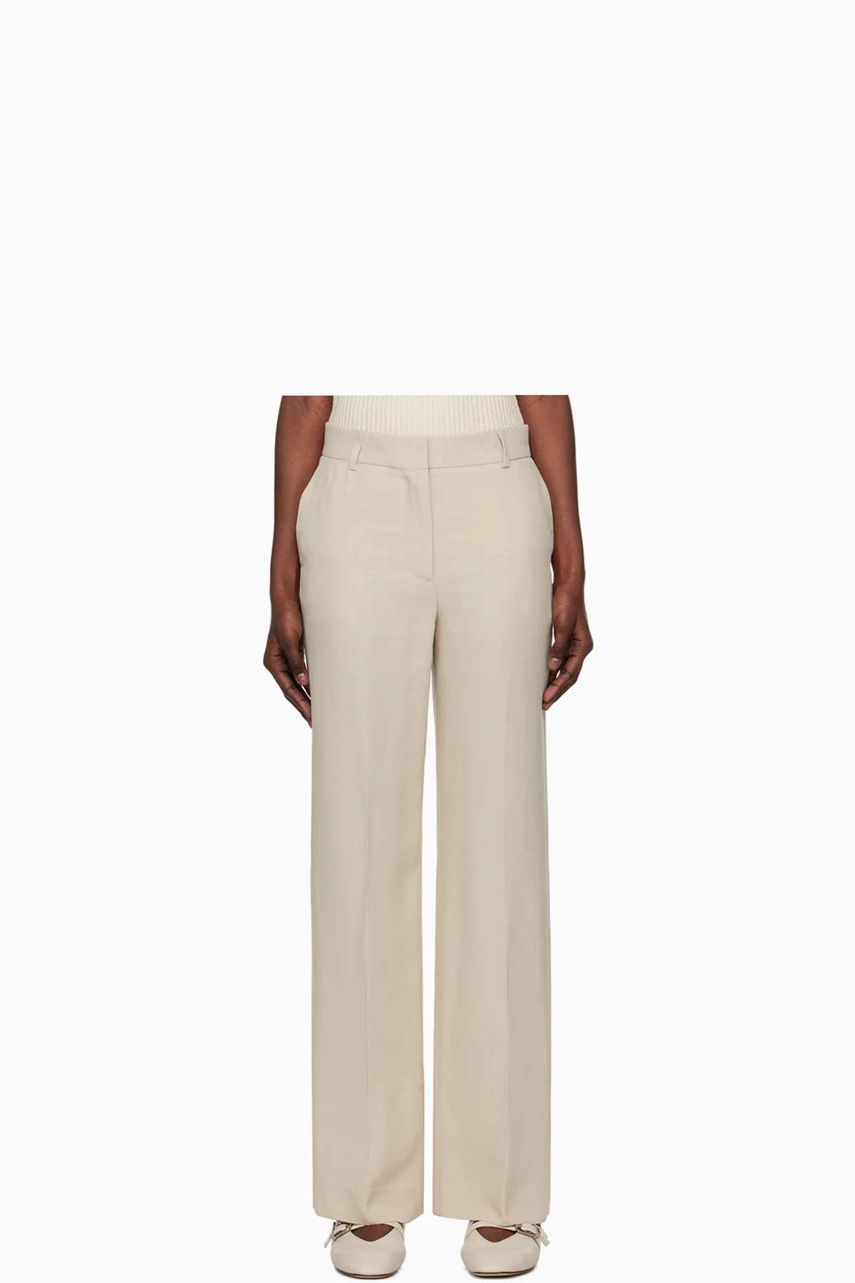 Beige Straight-Leg Trousers
