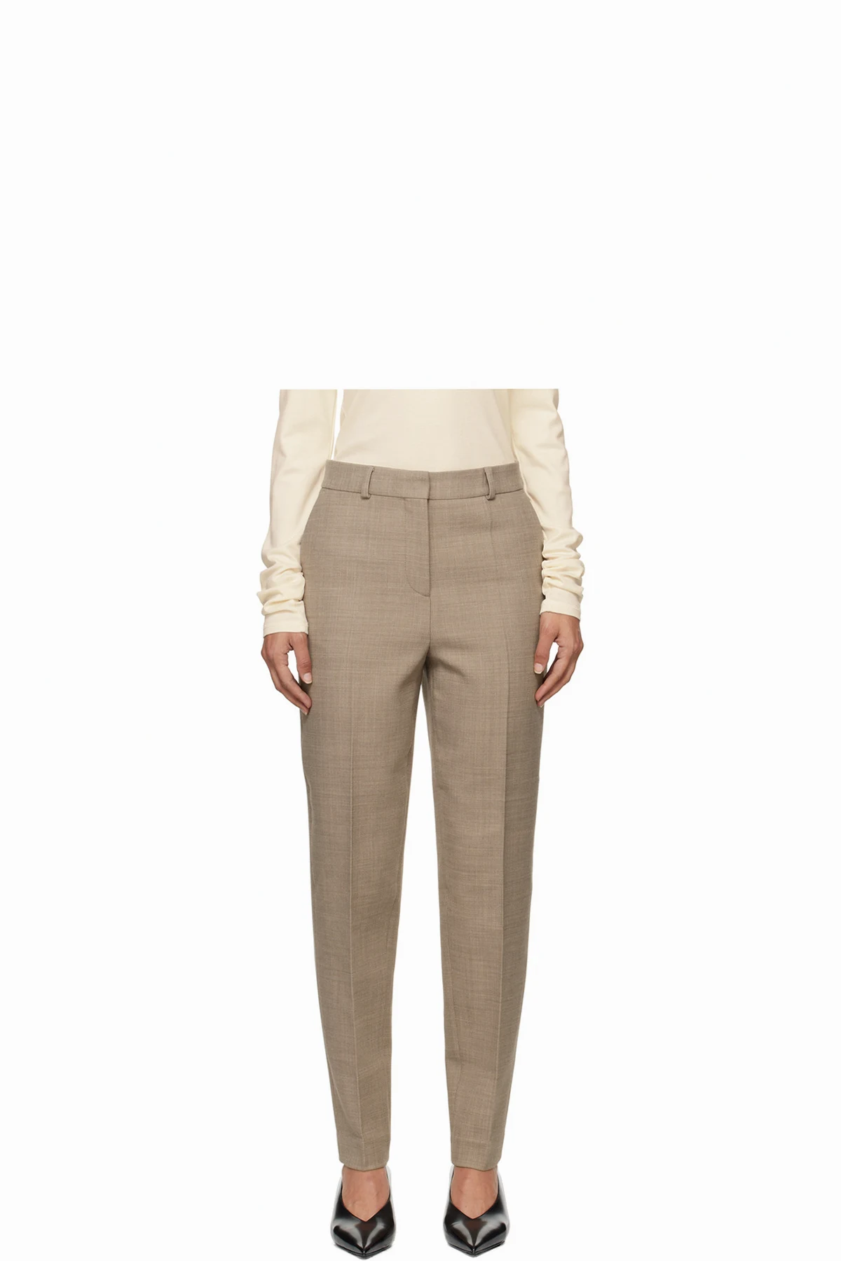Beige Low-Waist Tailored Trousers