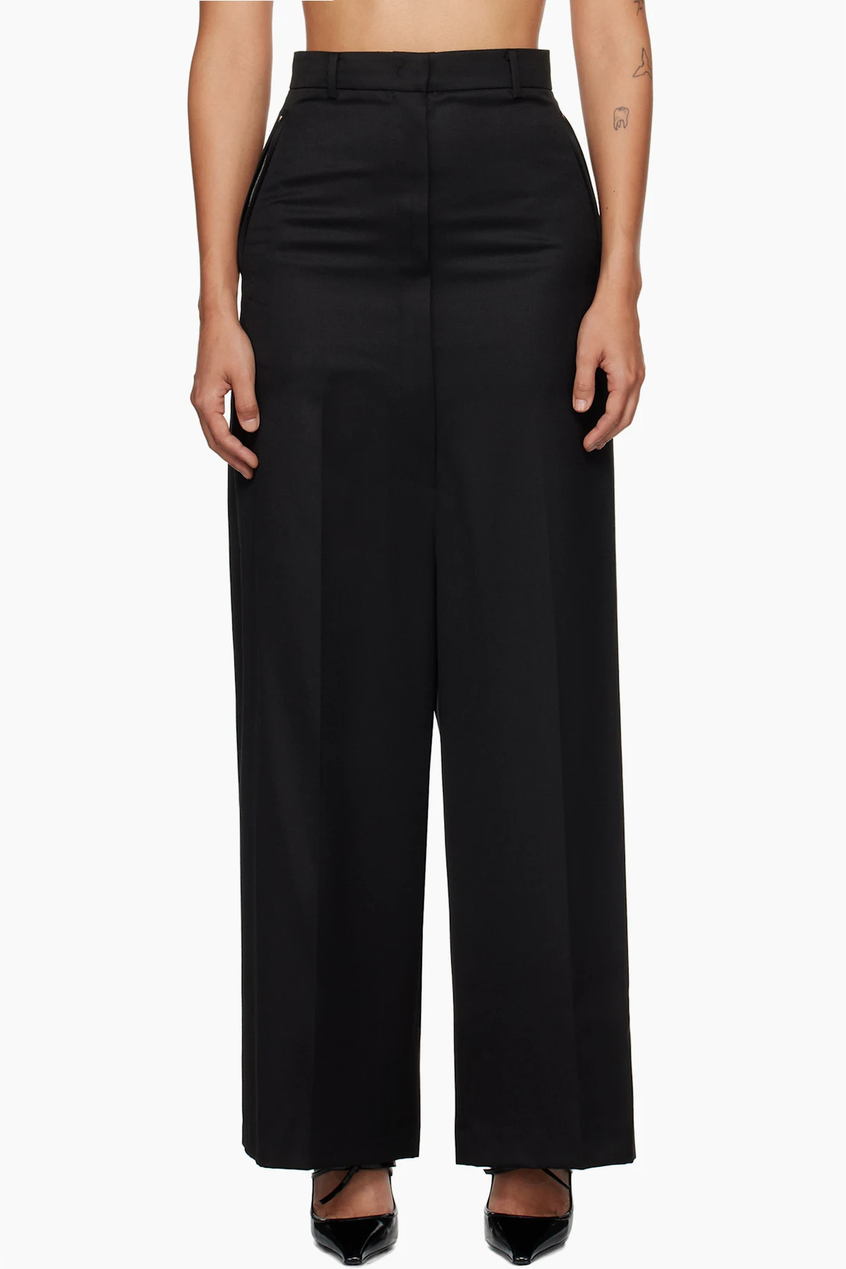 Black Side Folded Wide Trousers