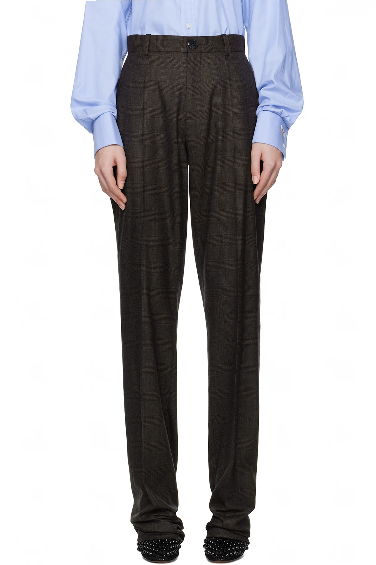 Brown Classic Slim Wool Trousers