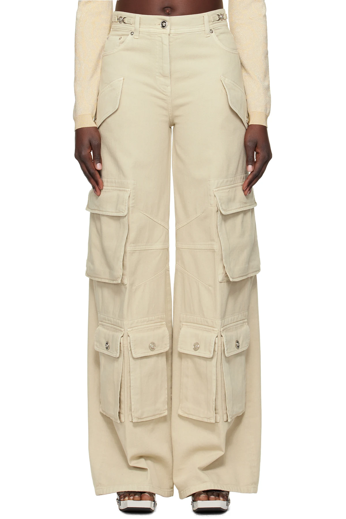 Beige Medusa Denim Cargo Pants