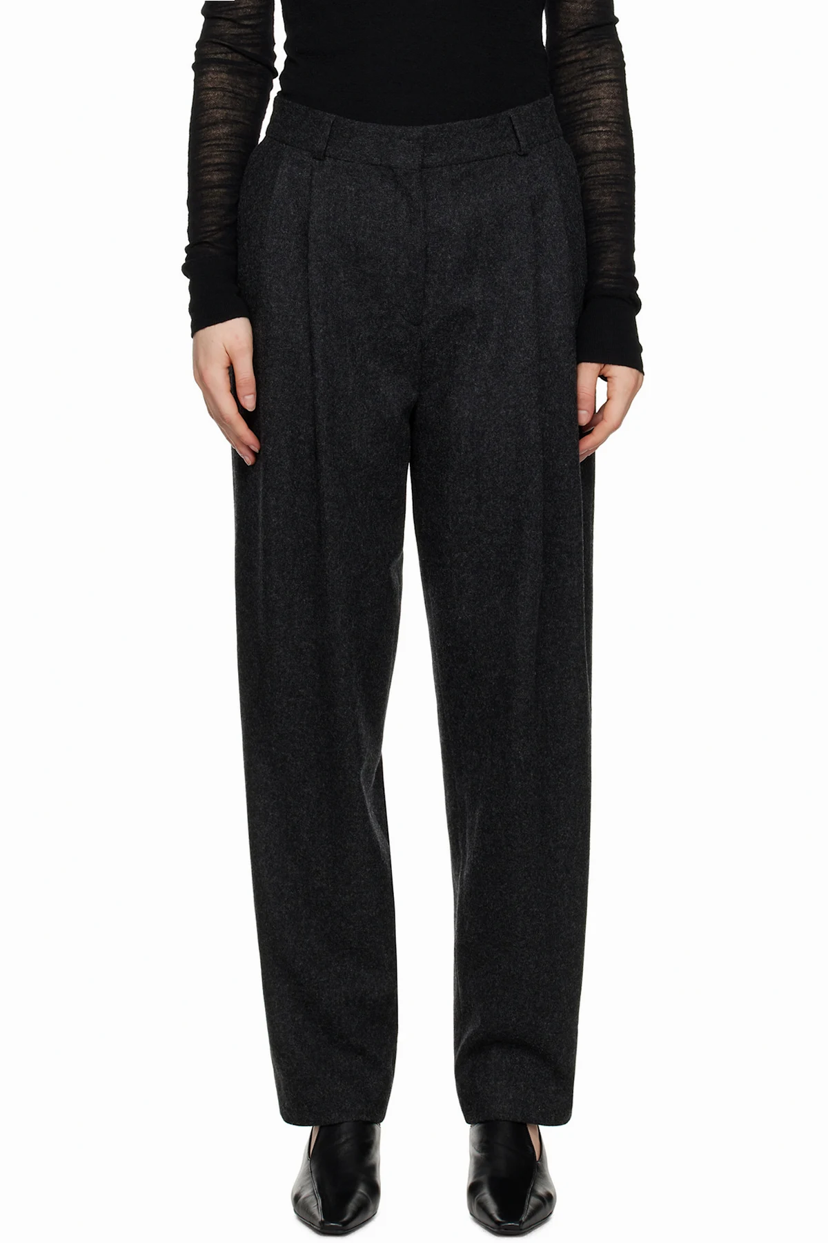 Gray Double-Pleated Tailored Trousers