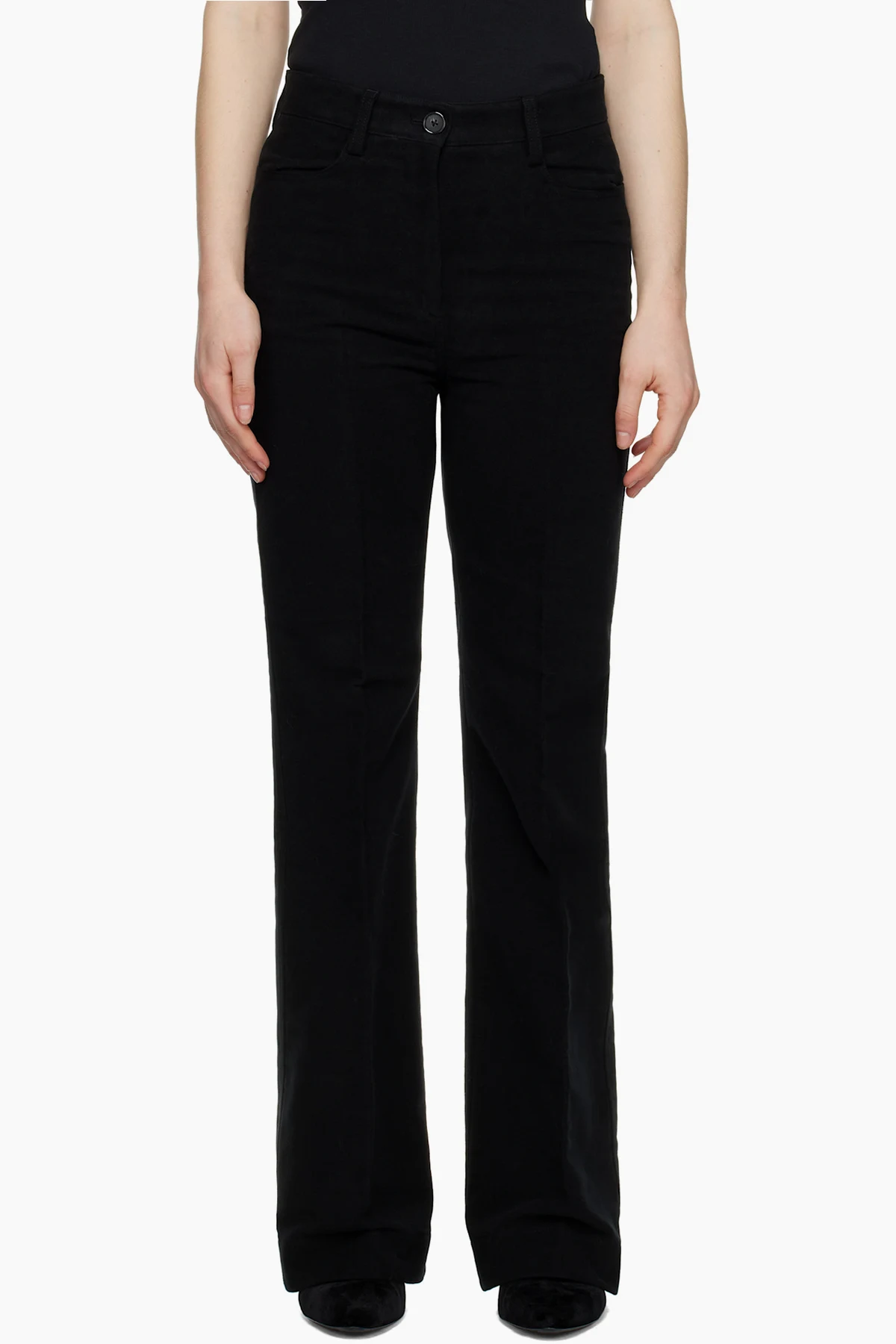 Black Flared Moleskin Trousers