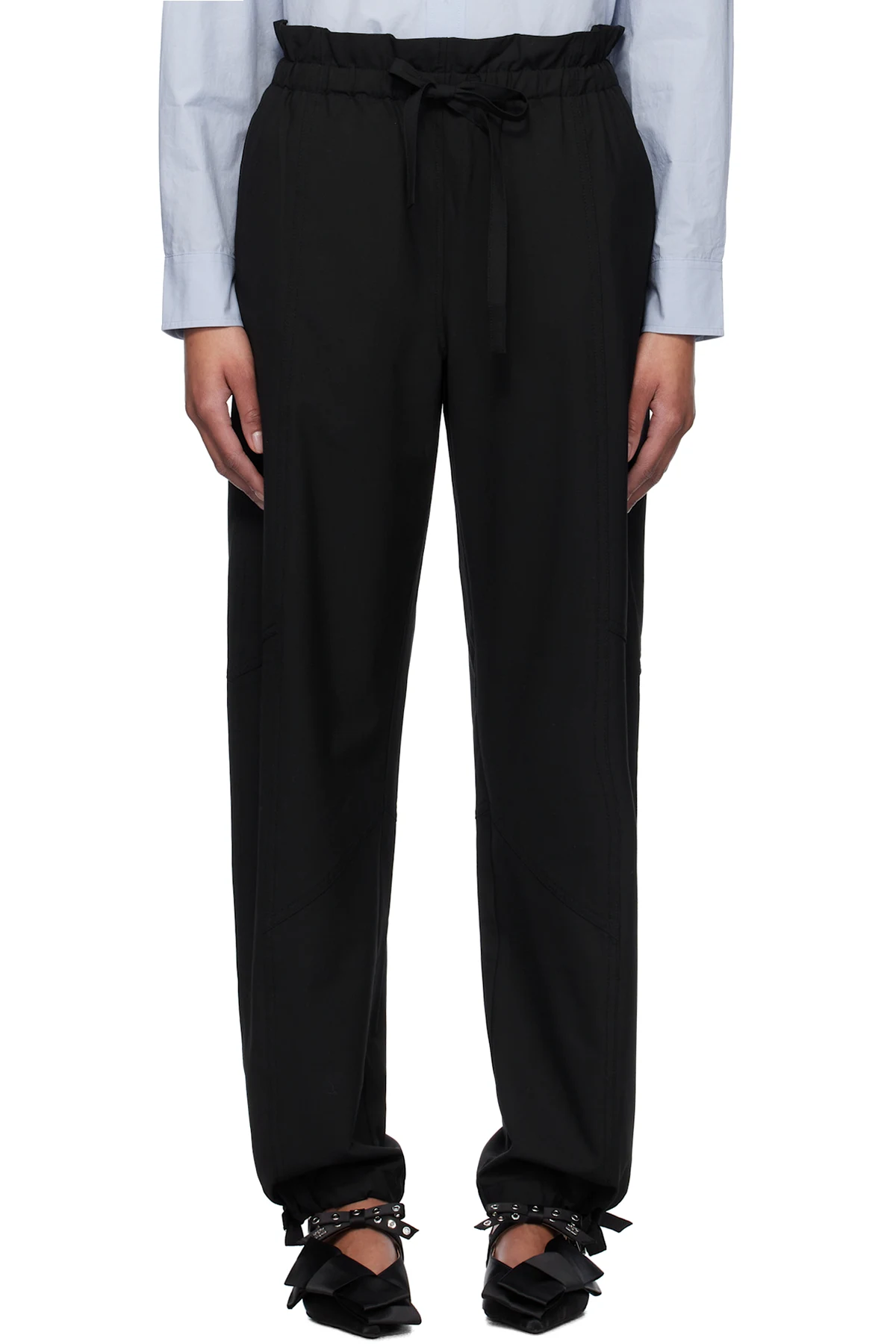 Black Drapey Melange Elasticated Waist Trousers