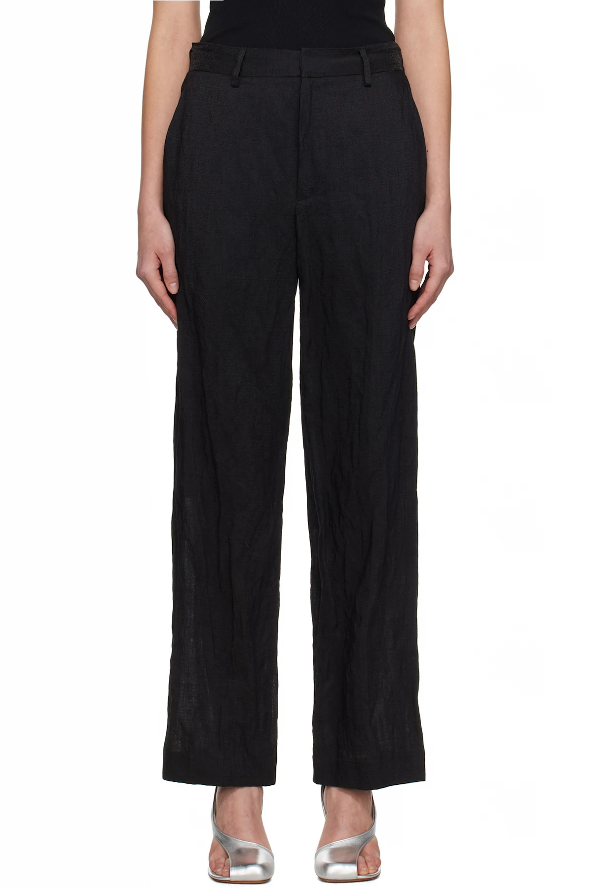 Black Crinkled Metallic Tailoring Trousers