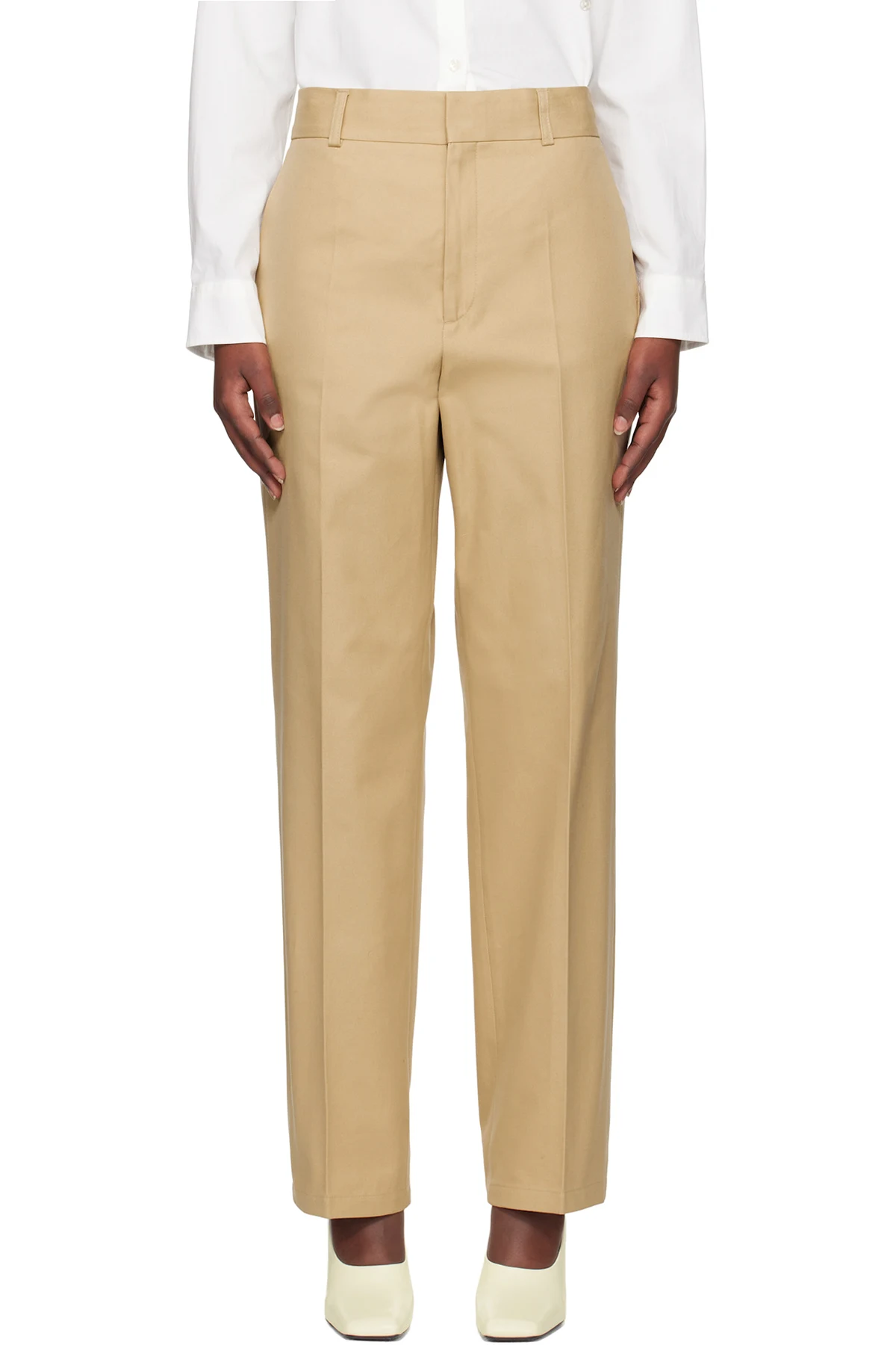 Beige Tailored Cotton Trousers