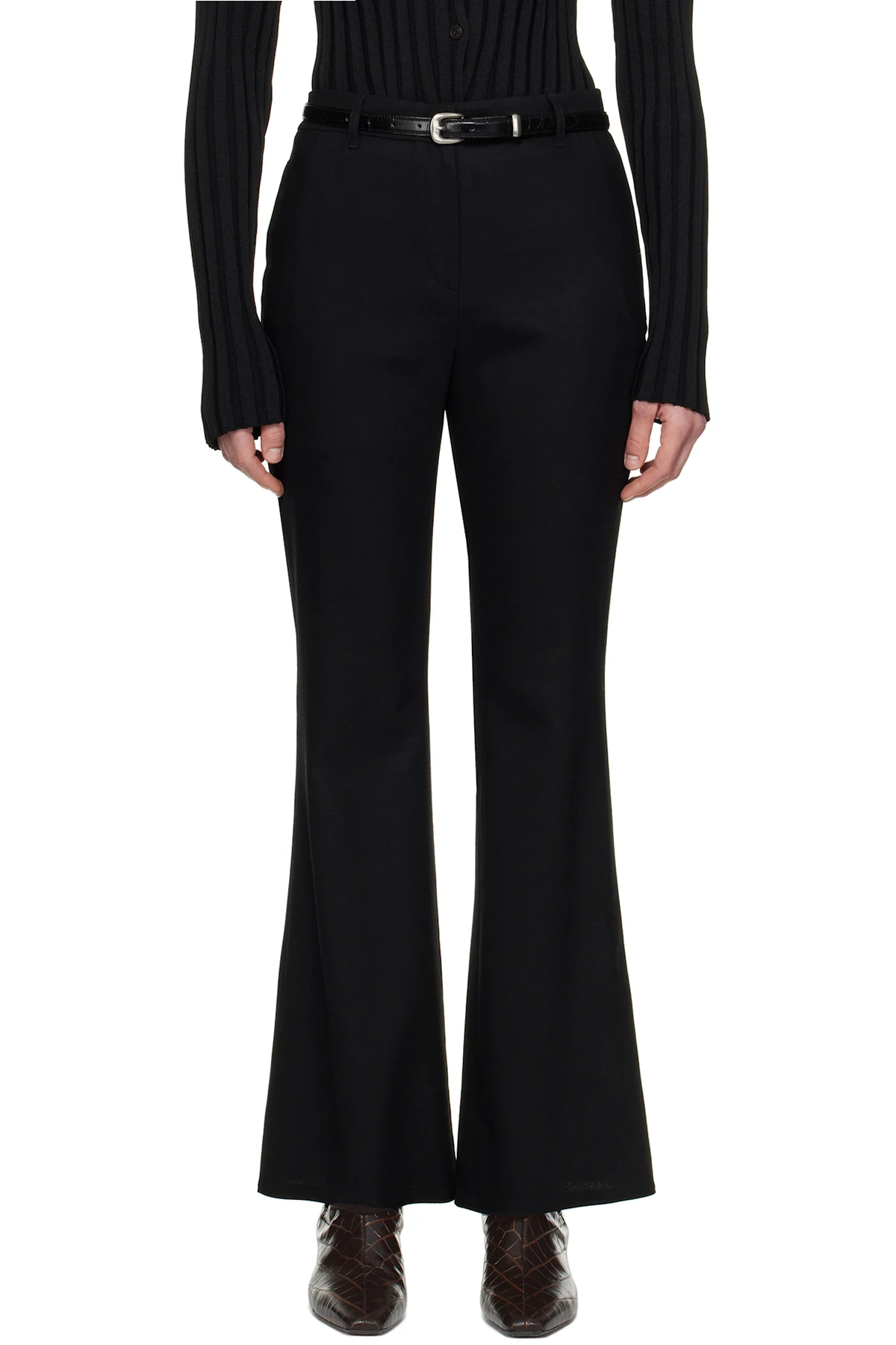 Black Flare Western Belt Trousers