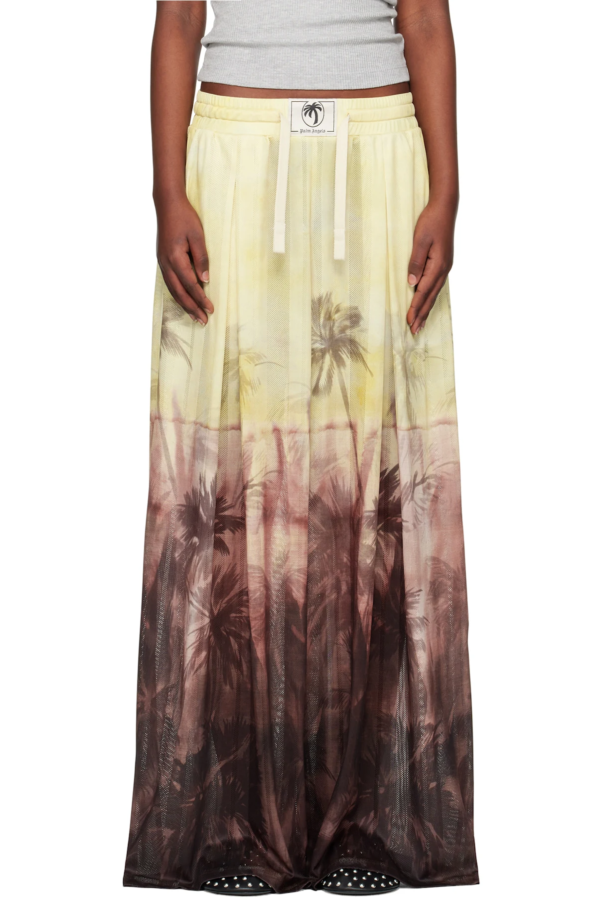 Yellow & Brown Sunset Palms Mesh Trousers