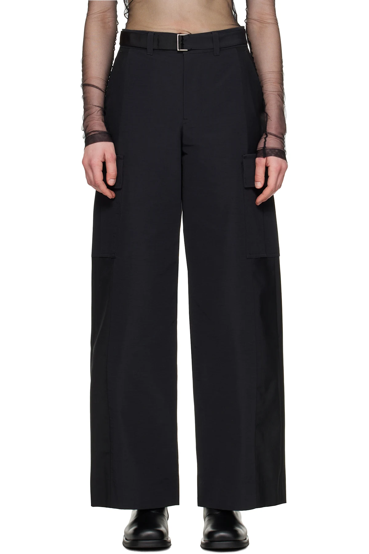 Black Grosgrain & Suiting Cargo Pants