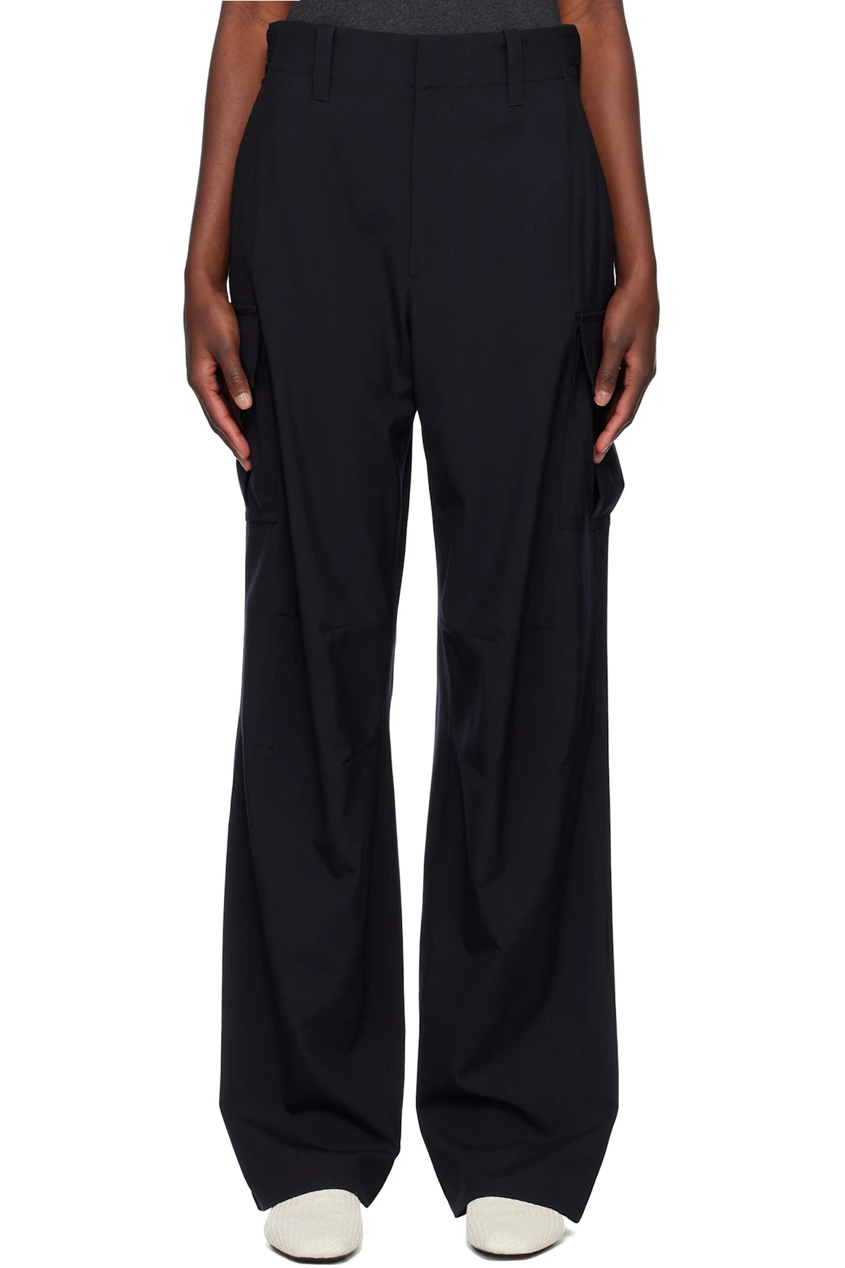 Navy Fine Wool Cargo Pants